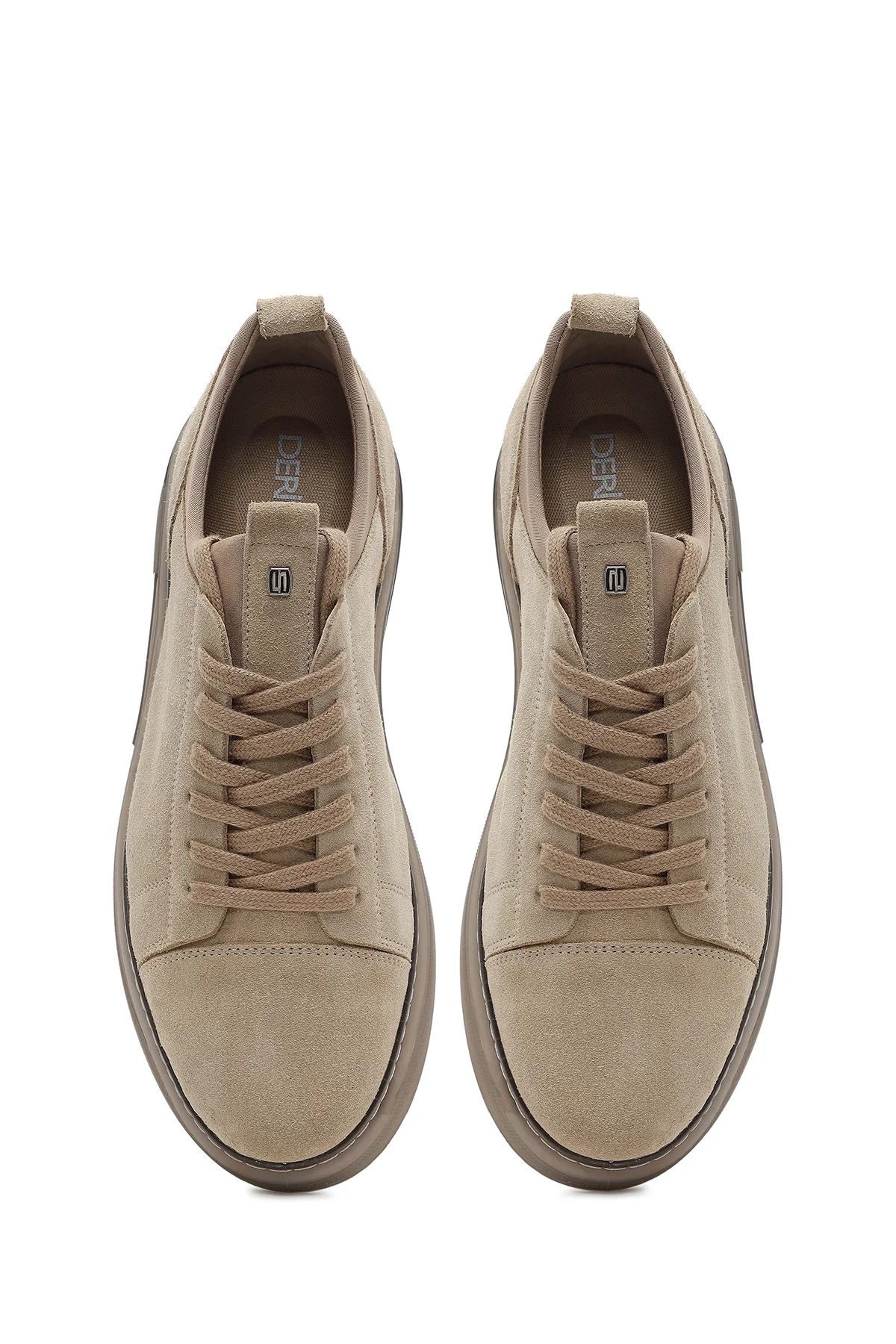 Erkek Bej Bağcıklı Kalın Tabanlı Süet Deri Sneaker - Image 4
