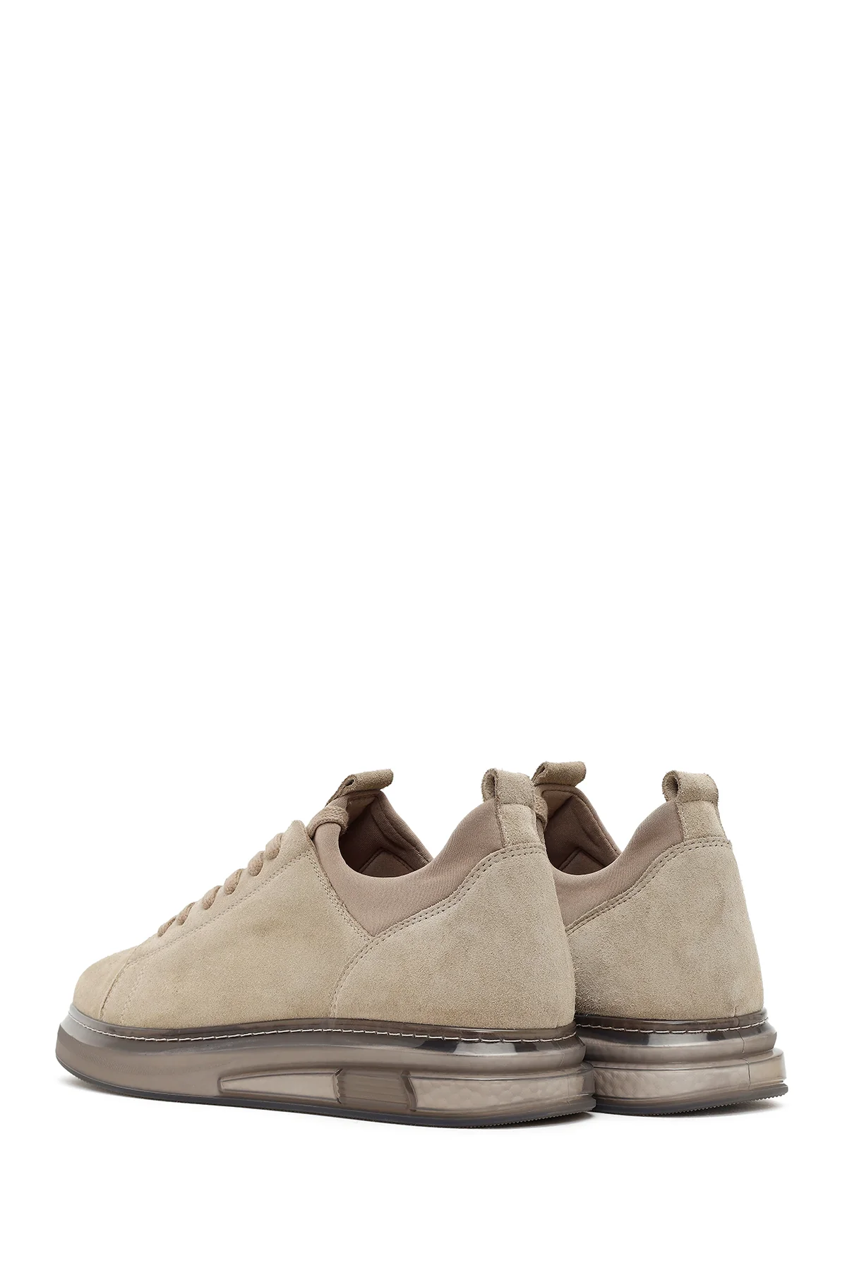 Erkek Bej Bağcıklı Kalın Tabanlı Süet Deri Sneaker - Image 6