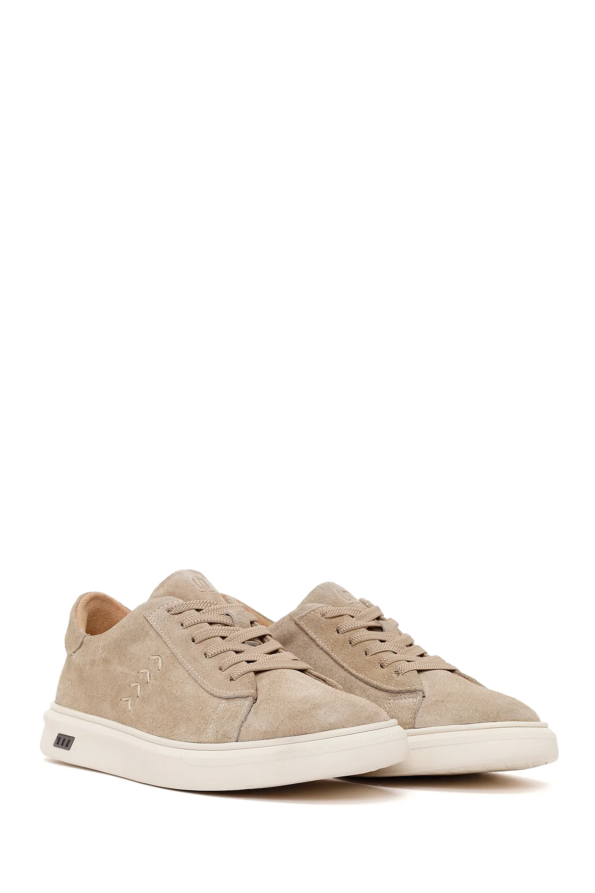 Erkek Bej Bağcıklı Kalın Tabanlı Süet Deri Sneaker - Image 2