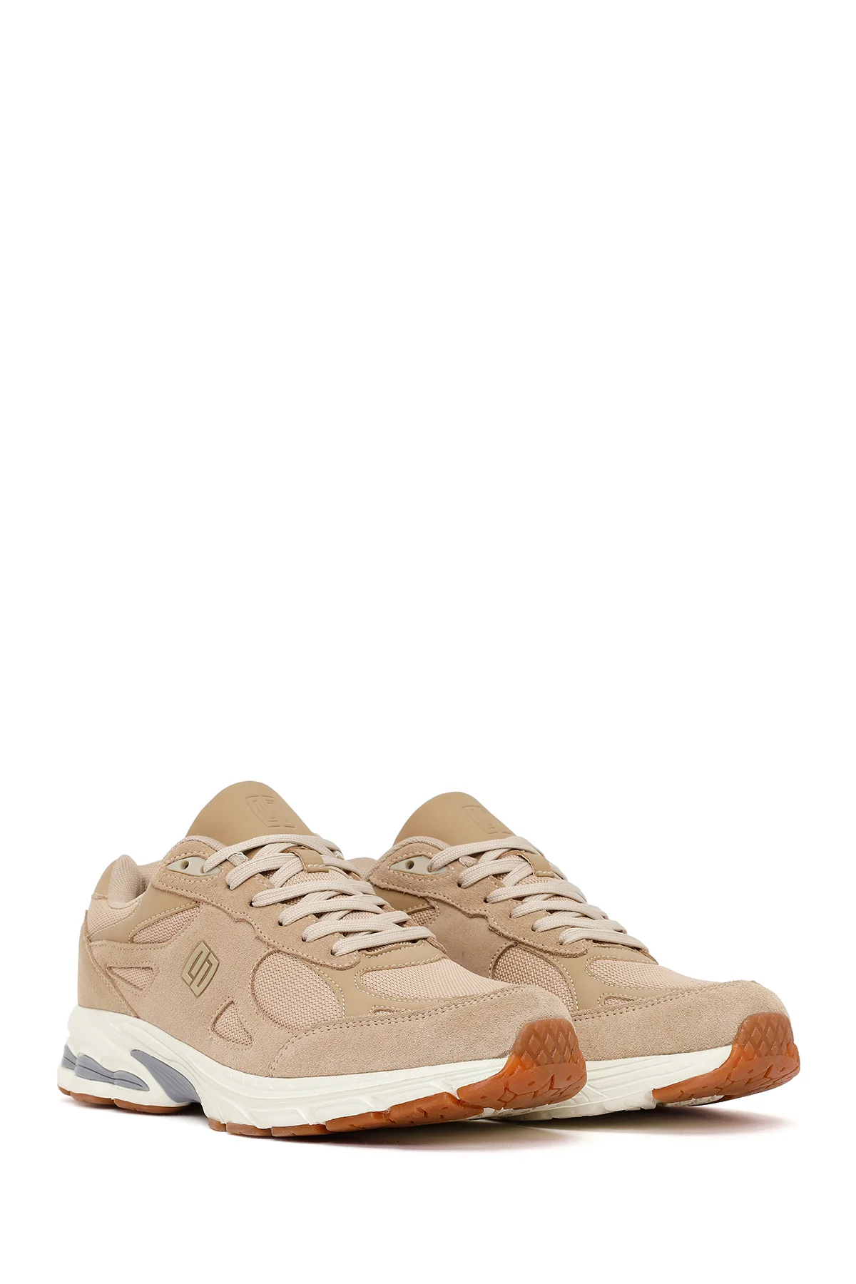 Erkek Bej Bağcıklı Kalın Tabanlı Süet Deri Sneaker - Image 2