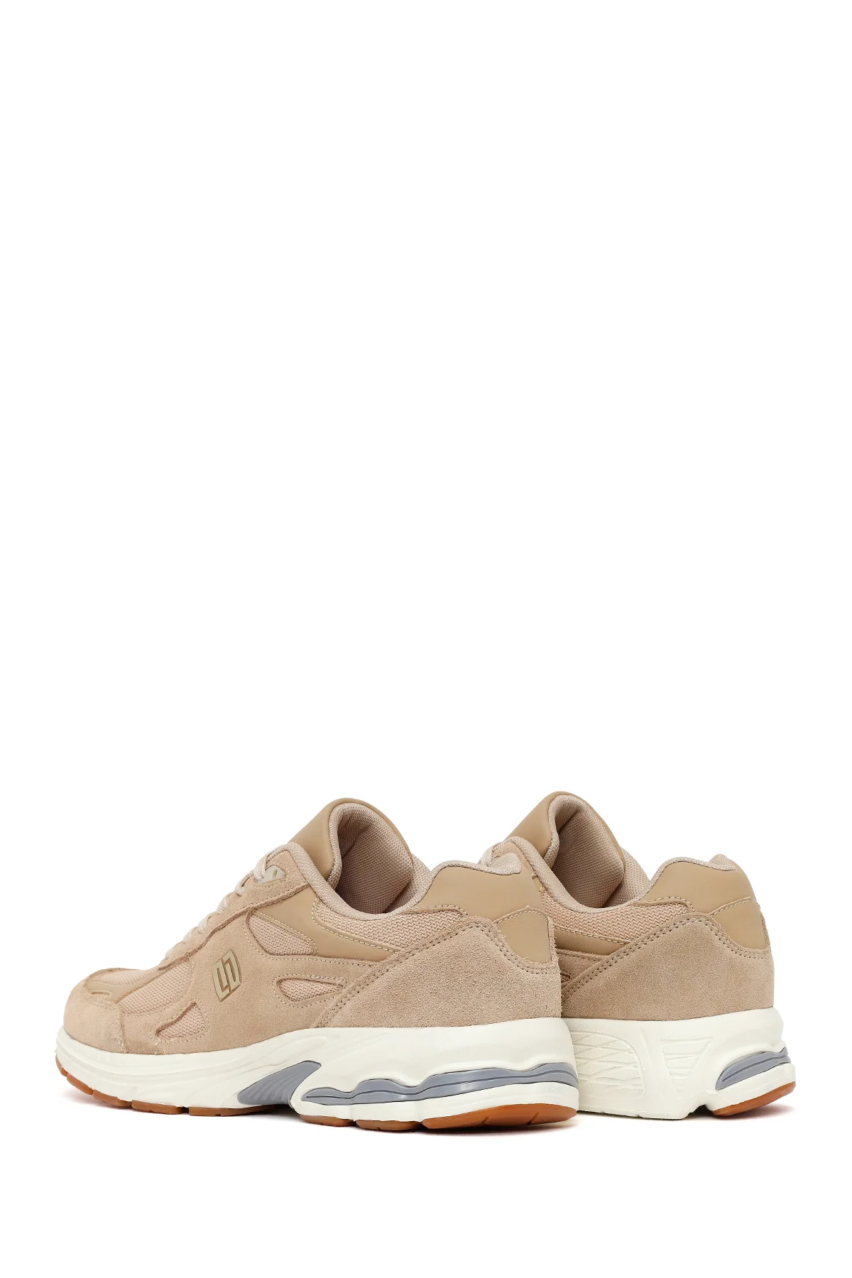 Erkek Bej Bağcıklı Kalın Tabanlı Süet Deri Sneaker - Image 6