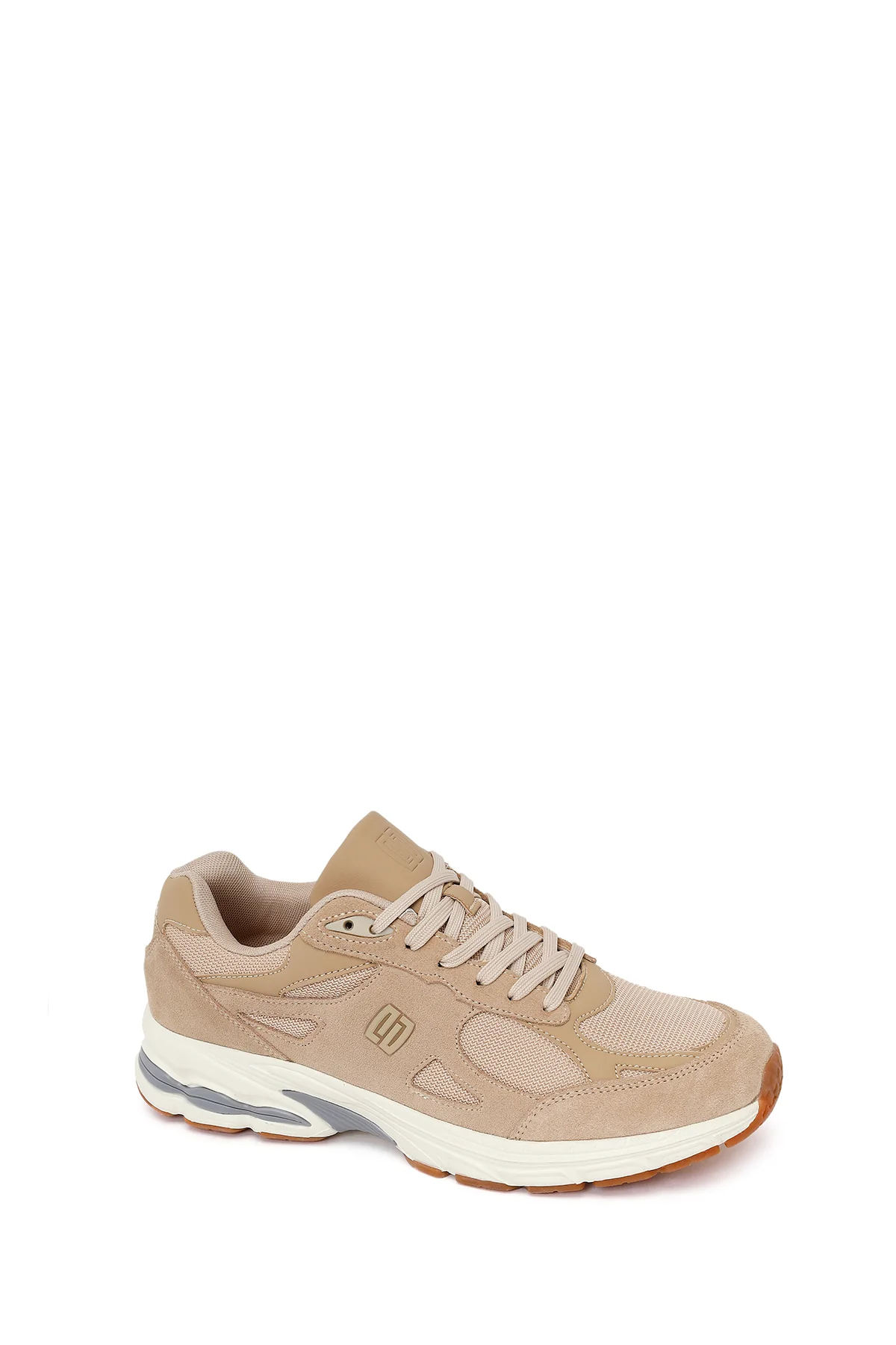 Erkek Bej Bağcıklı Kalın Tabanlı Süet Deri Sneaker - Image 7