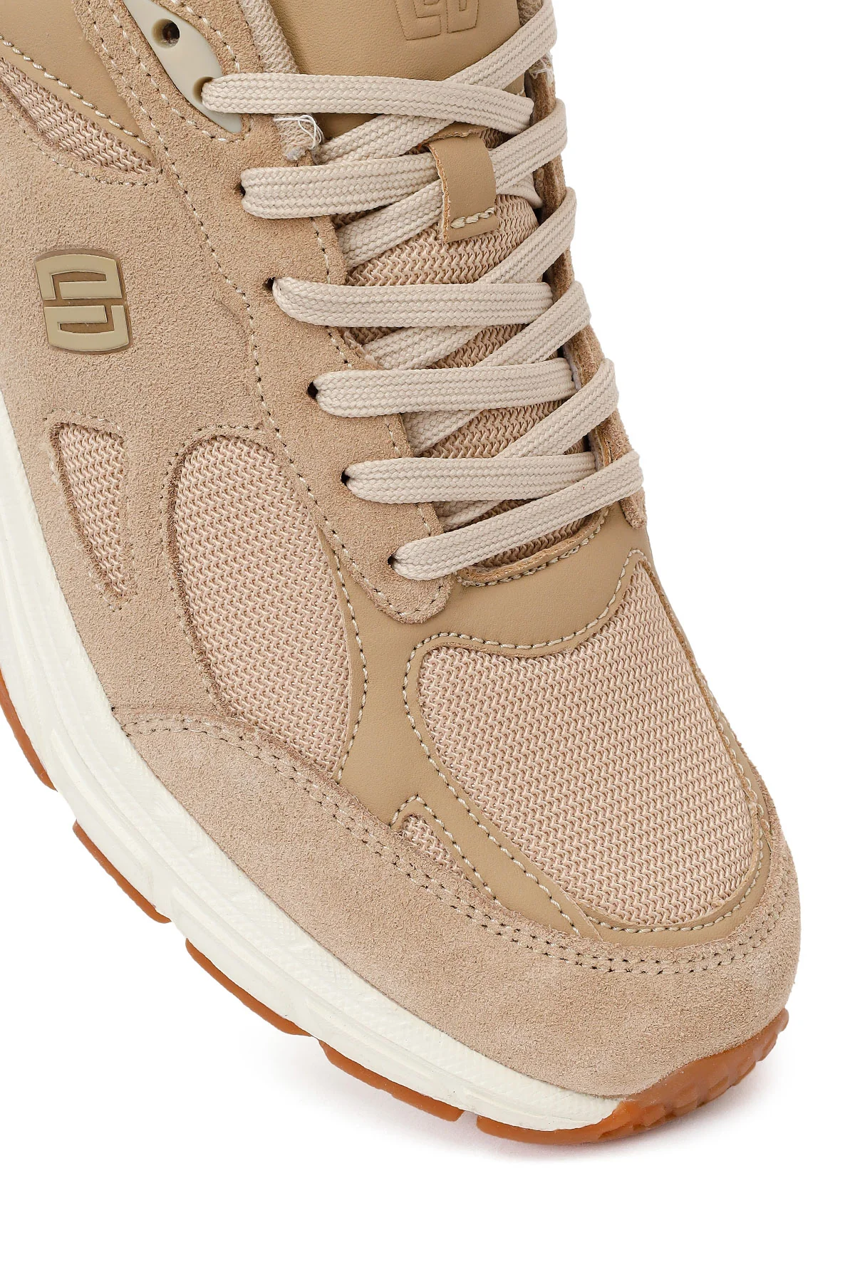 Erkek Bej Bağcıklı Kalın Tabanlı Süet Deri Sneaker - Image 9