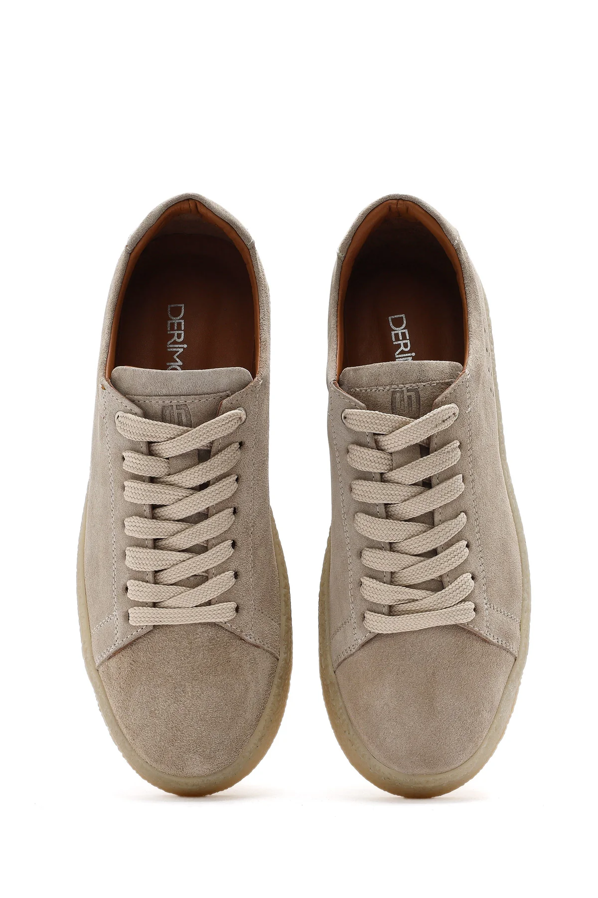 Erkek Bej Bağcıklı Kalın Tabanlı Süet Deri Sneaker - Image 4