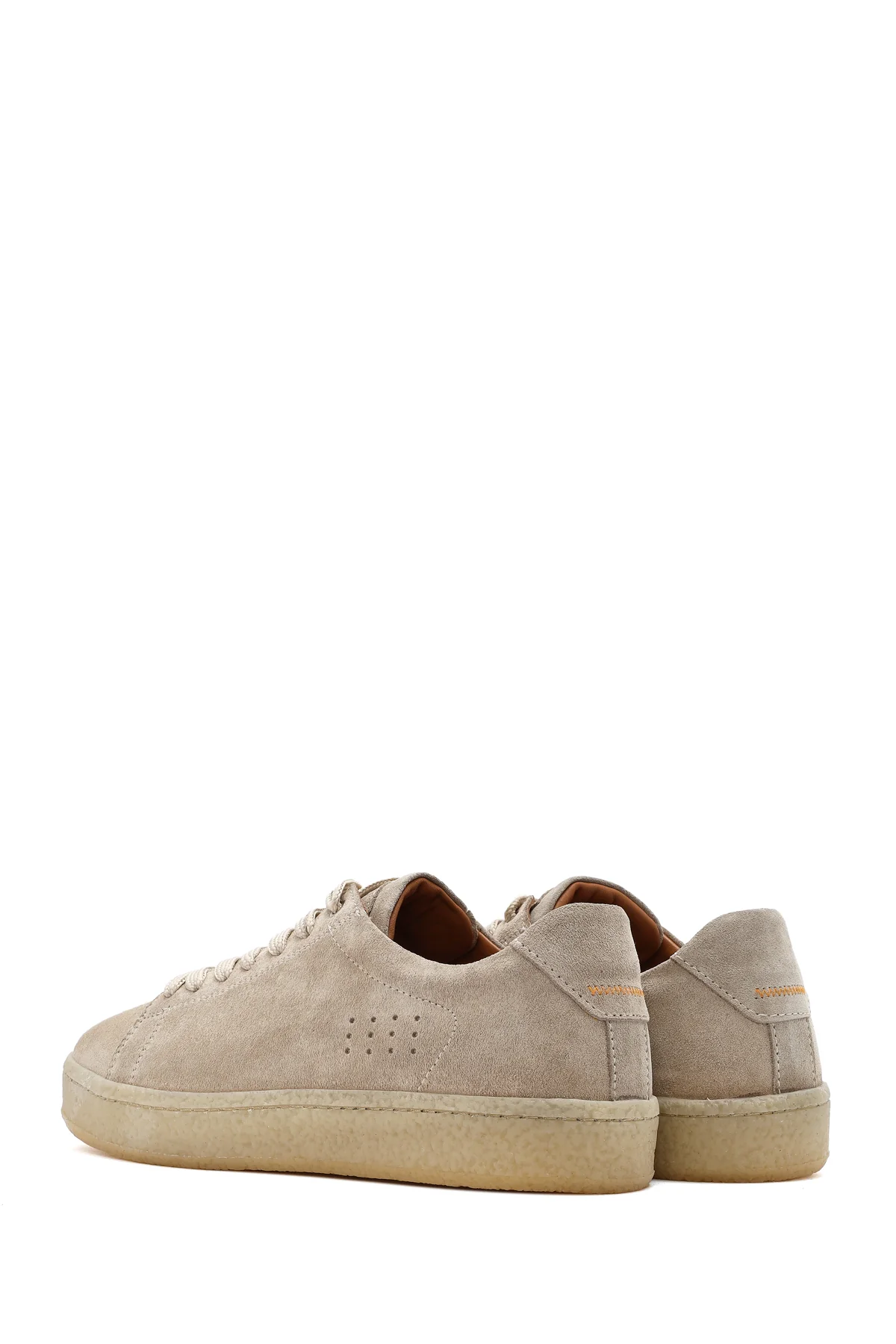Erkek Bej Bağcıklı Kalın Tabanlı Süet Deri Sneaker - Image 6