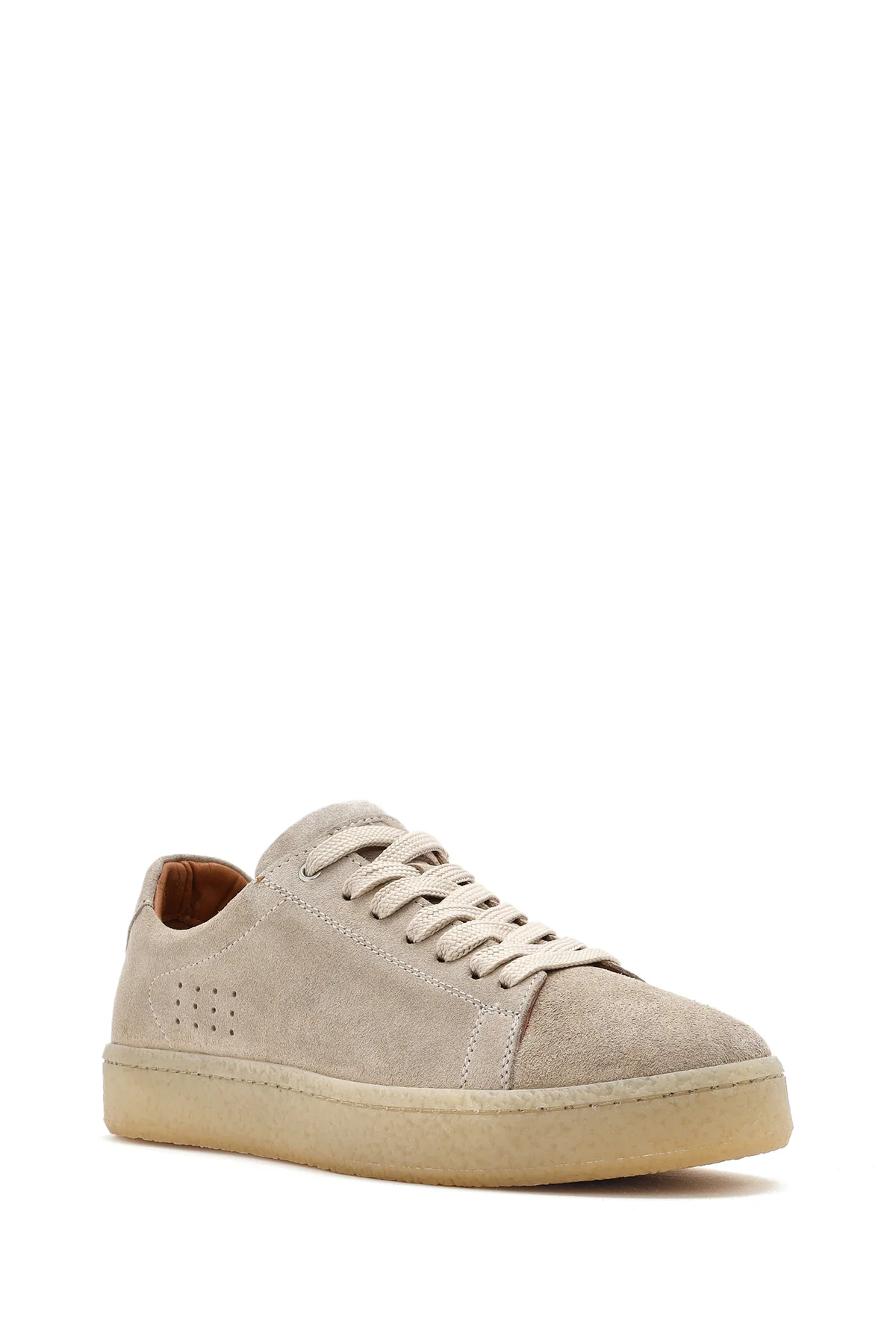 Erkek Bej Bağcıklı Kalın Tabanlı Süet Deri Sneaker - Image 7