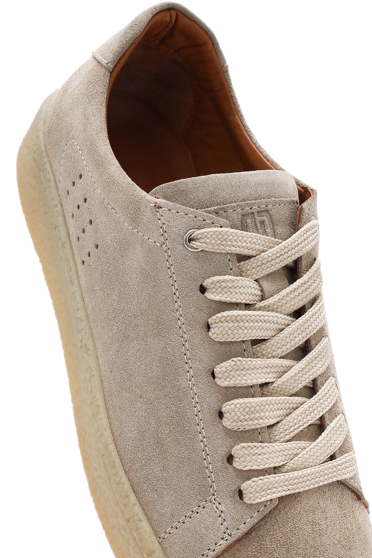 Erkek Bej Bağcıklı Kalın Tabanlı Süet Deri Sneaker - Image 8