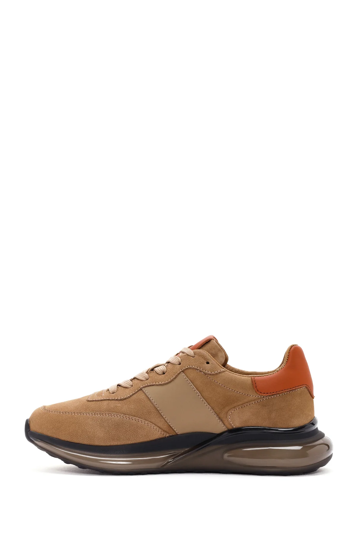 Erkek Bej Bağcıklı Nubuk Deri Casual Sneaker - Image 2