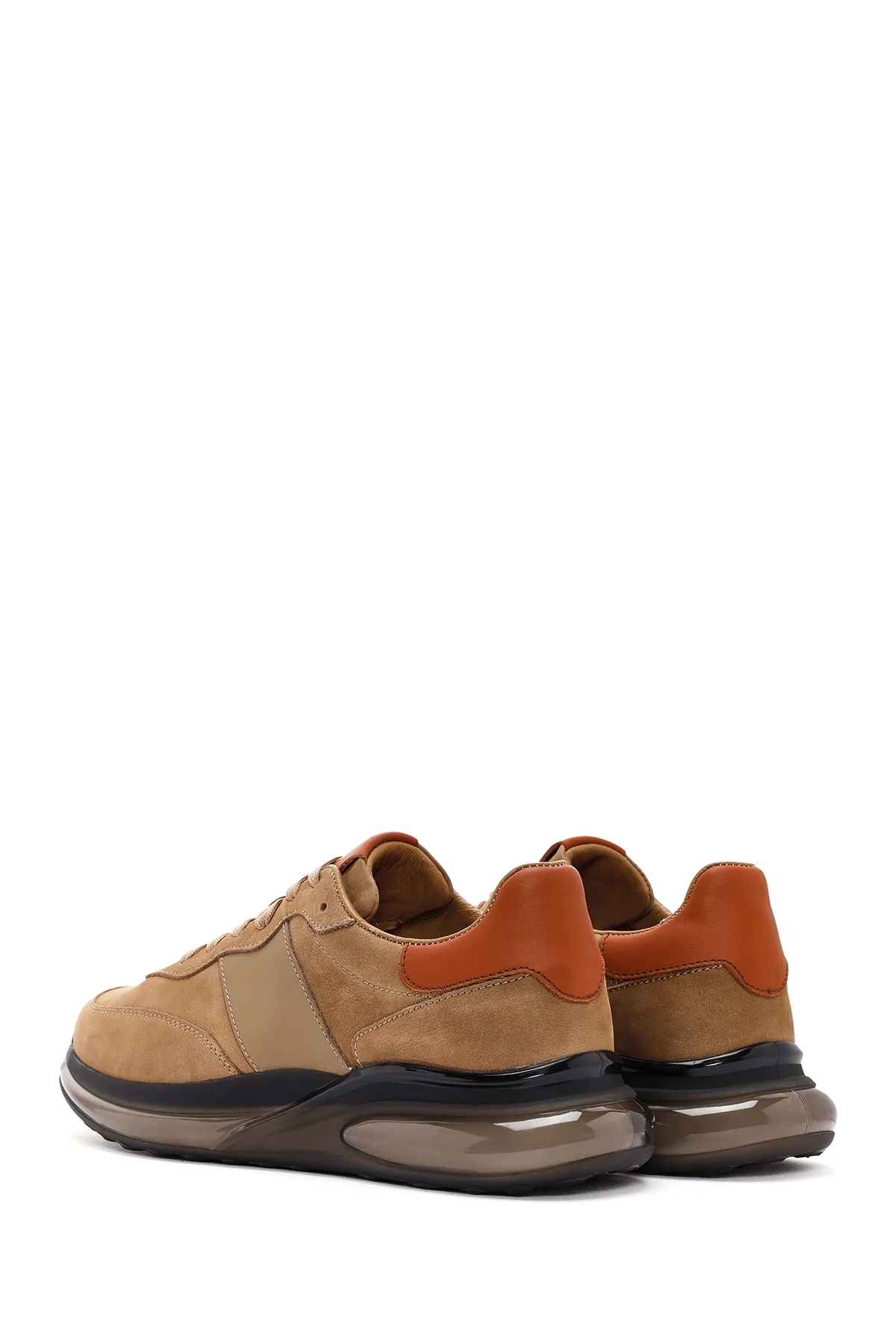 Erkek Bej Bağcıklı Nubuk Deri Casual Sneaker - Image 5