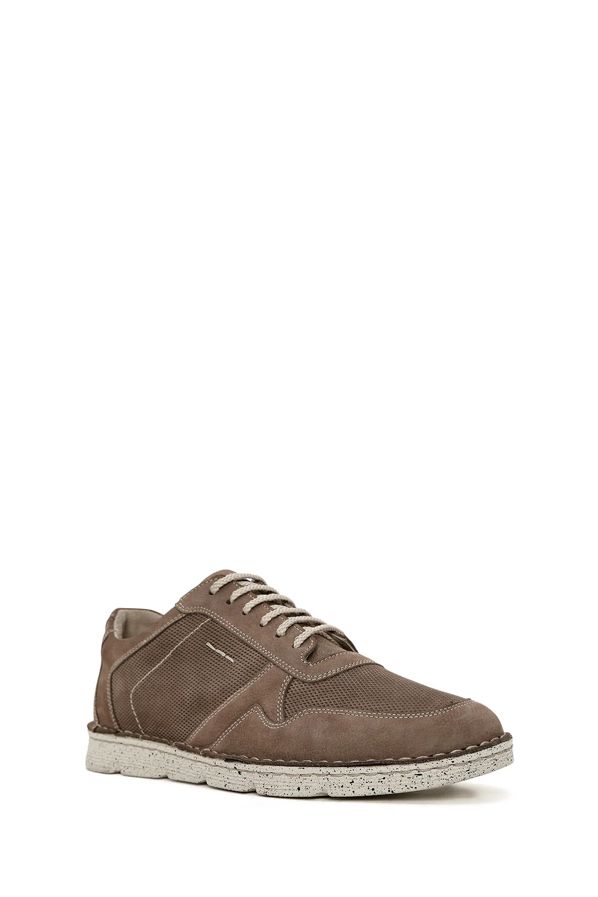 Erkek Bej Bağcıklı Nubuk Deri Comfort Casual Ayakkabı - Image 6