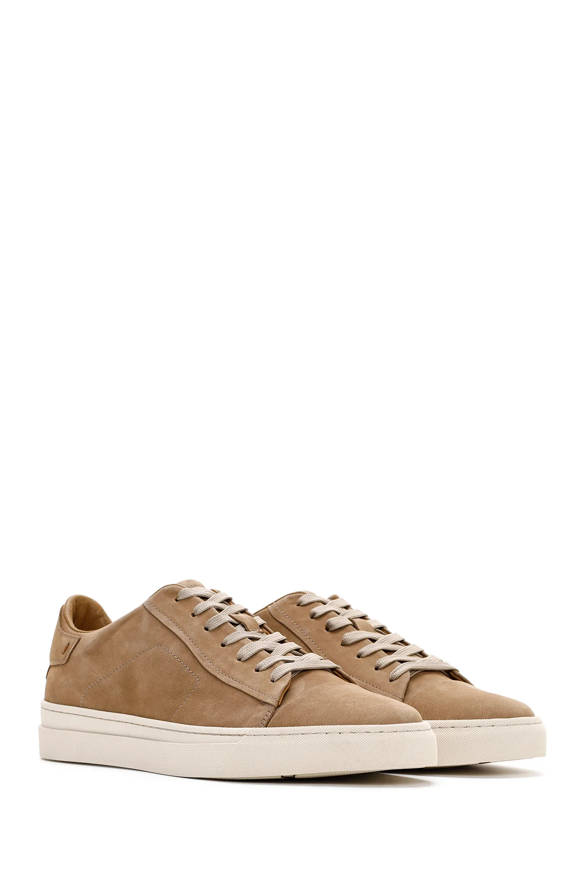 Erkek Bej Bağcıklı Nubuk Deri Sneaker - Image 3