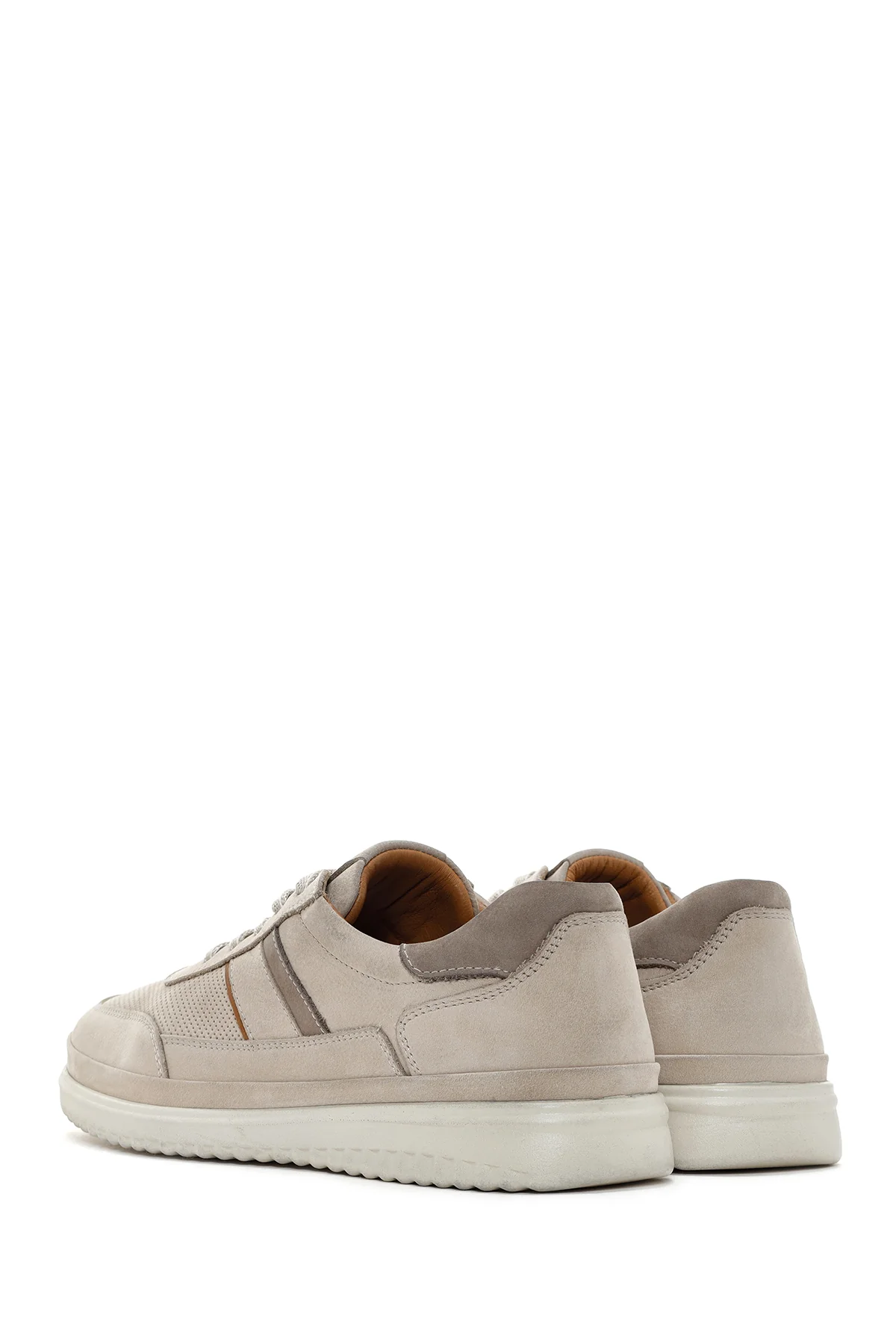 Erkek Bej Bağcıklı Nubuk Deri Sneaker - Image 5