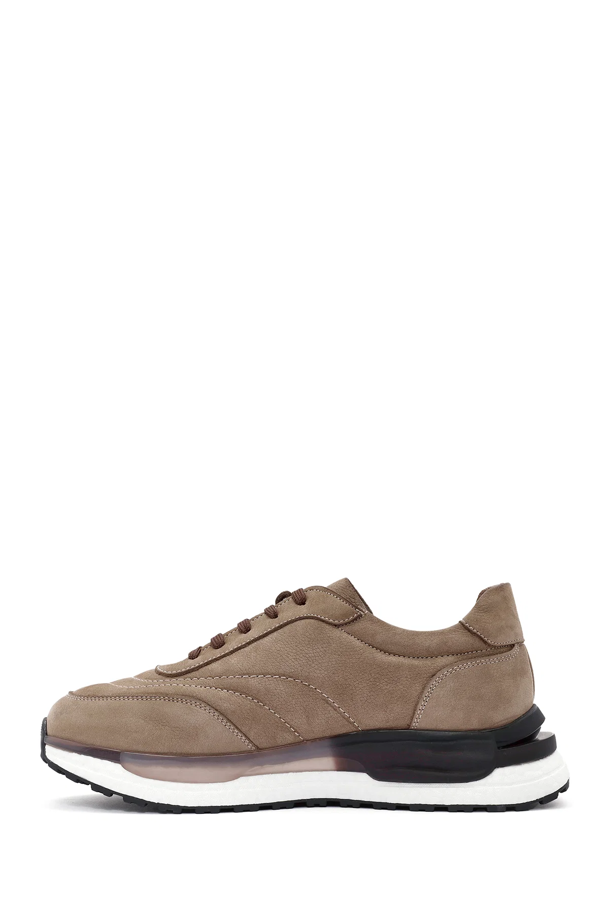Erkek Bej Bağcıklı Nubuk Deri Sneaker - Image 2