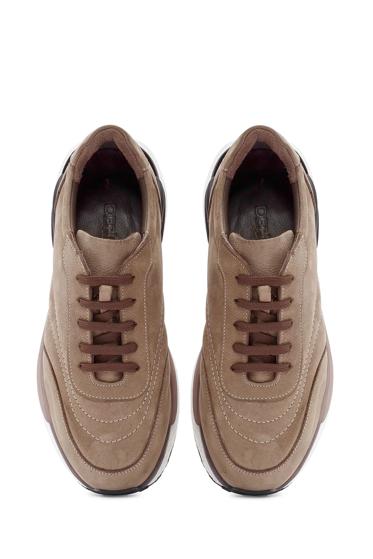 Erkek Bej Bağcıklı Nubuk Deri Sneaker - Image 7