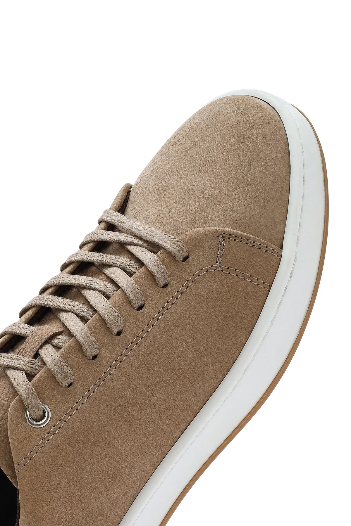 Erkek Bej Bağcıklı Nubuk Deri Sneaker - Image 10