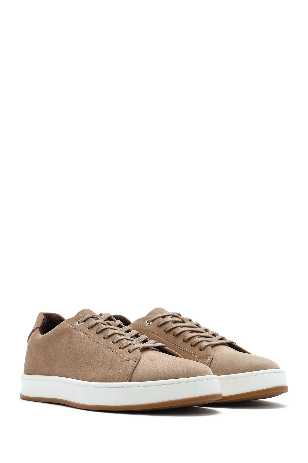 Erkek Bej Bağcıklı Nubuk Deri Sneaker - Image 3