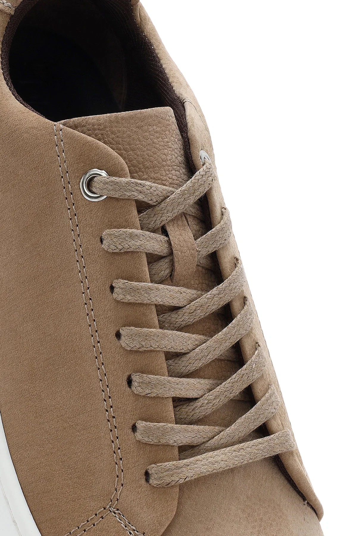Erkek Bej Bağcıklı Nubuk Deri Sneaker - Image 8