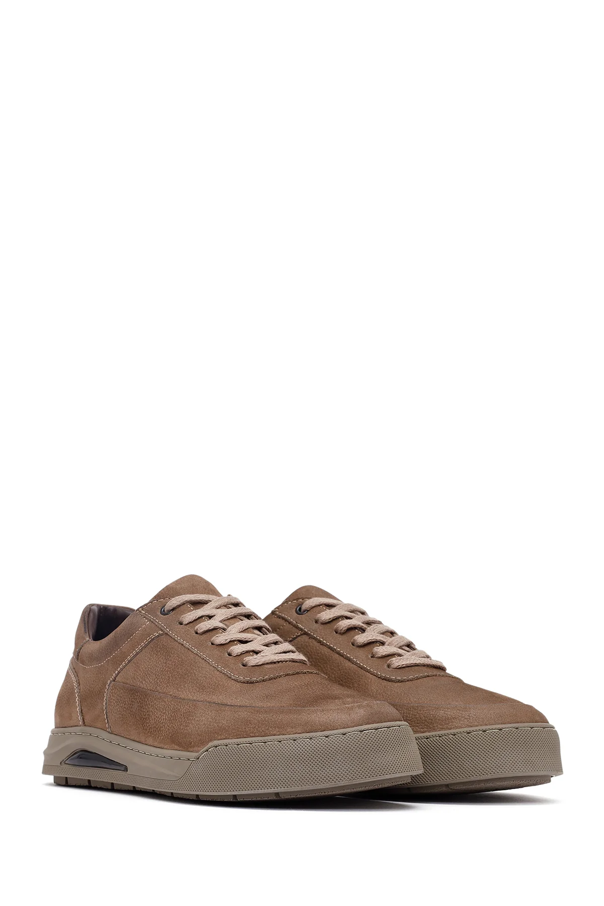 Erkek Bej Bağcıklı Nubuk Deri Sneaker - Image 3