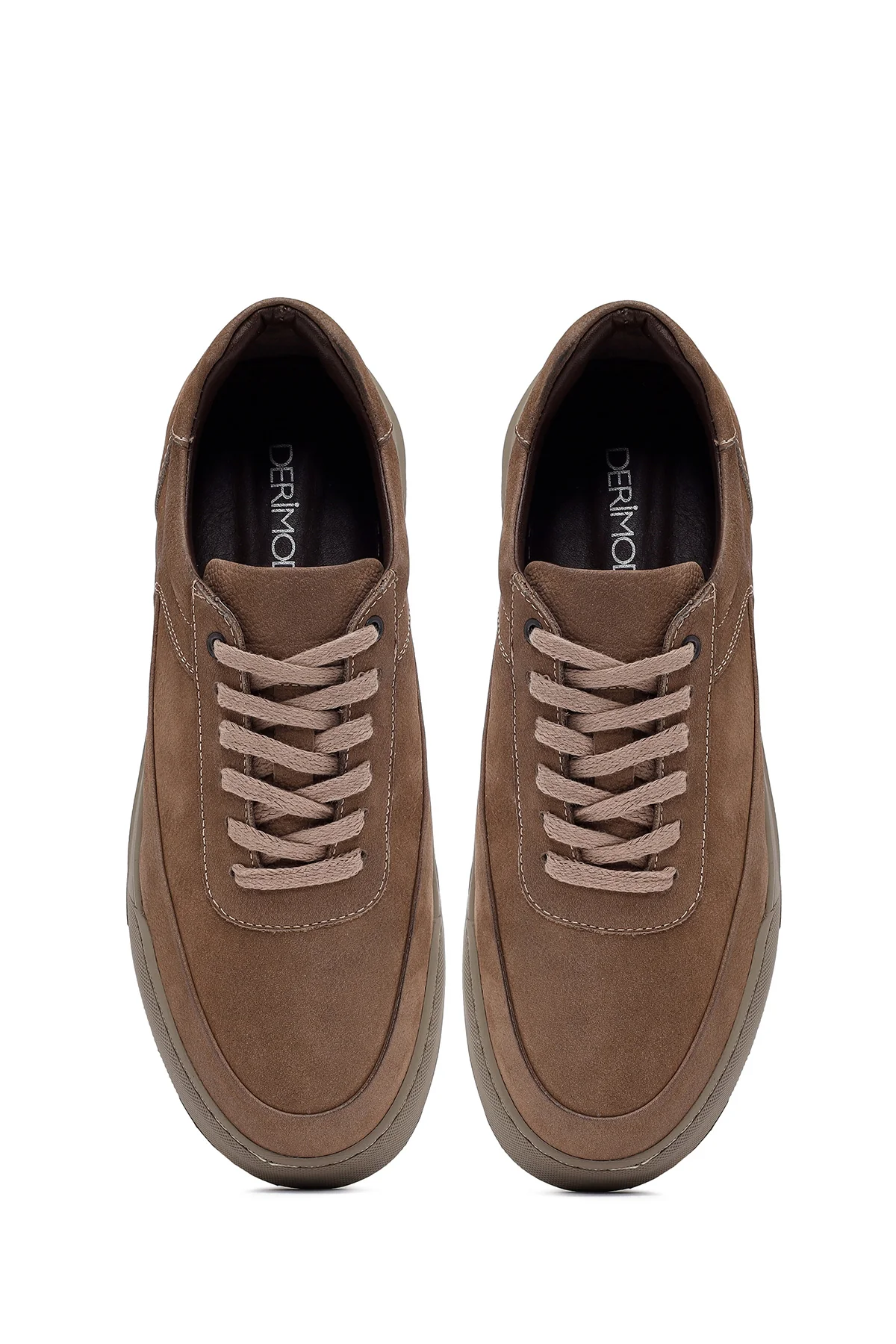 Erkek Bej Bağcıklı Nubuk Deri Sneaker - Image 7