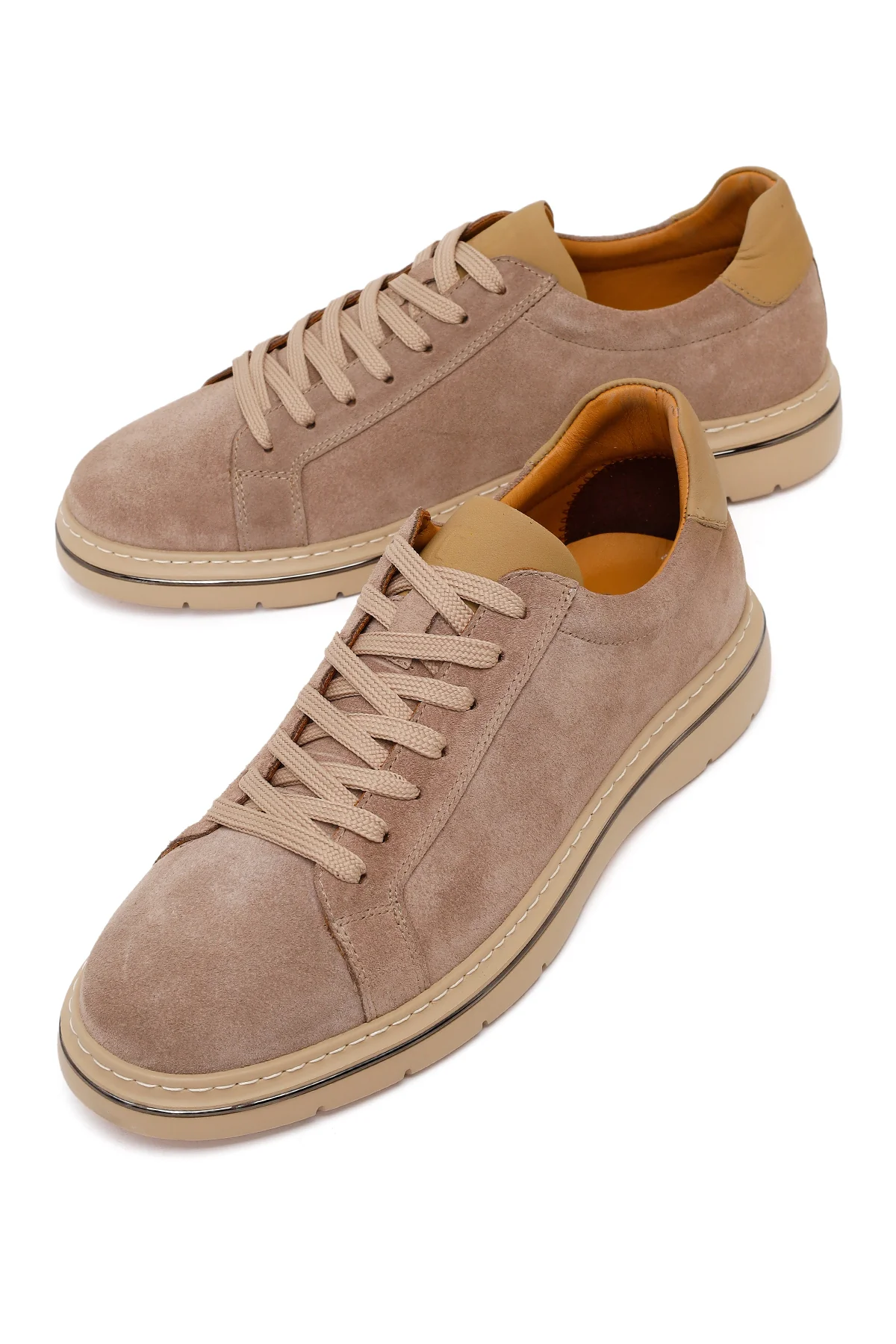 Erkek Bej Bağcıklı Nubuk Deri Sneaker - Image 10
