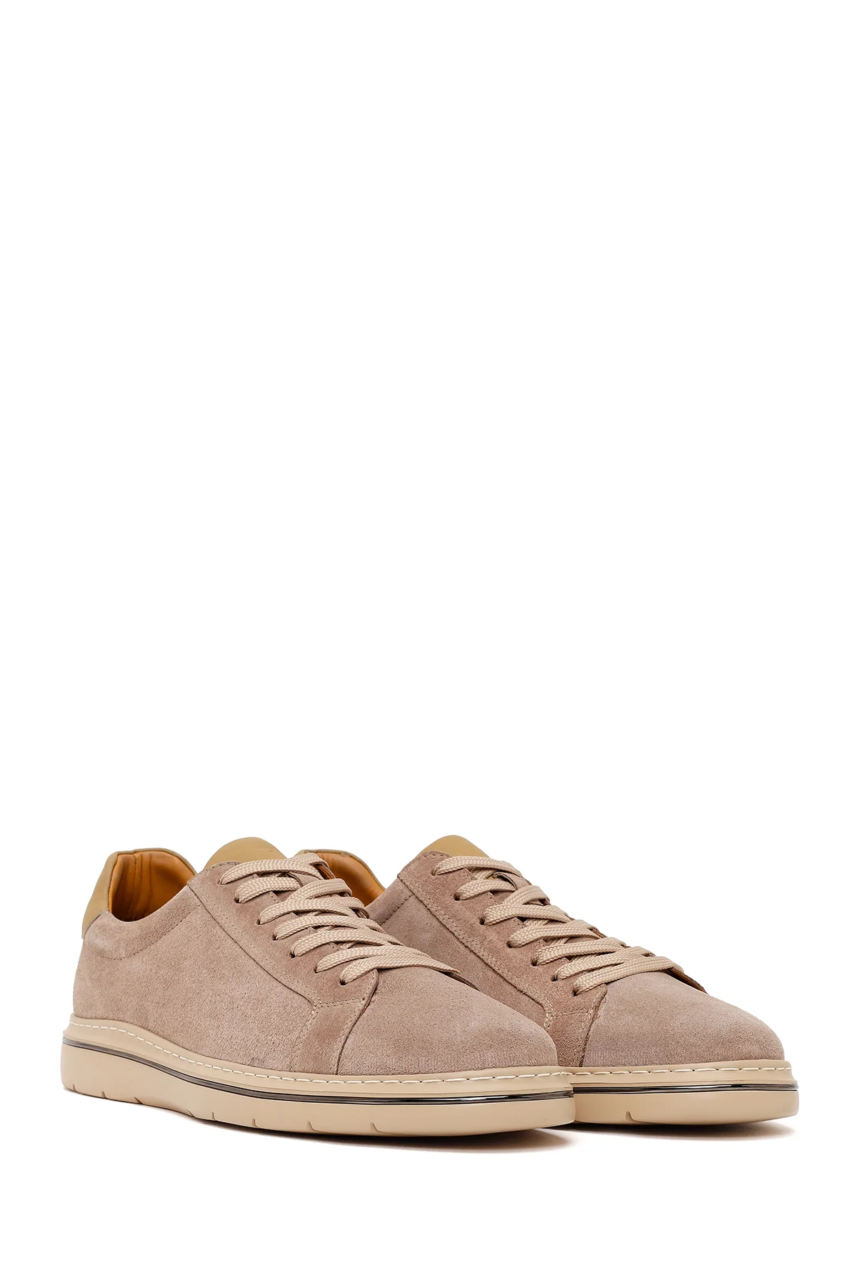 Erkek Bej Bağcıklı Nubuk Deri Sneaker - Image 2