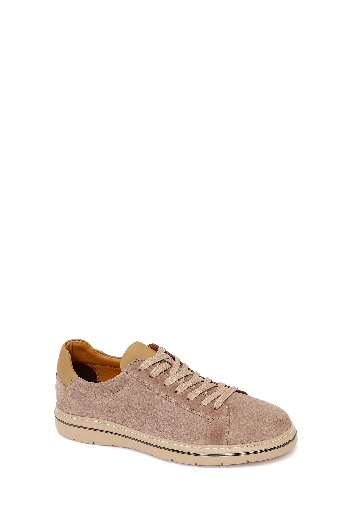 Erkek Bej Bağcıklı Nubuk Deri Sneaker - Image 7