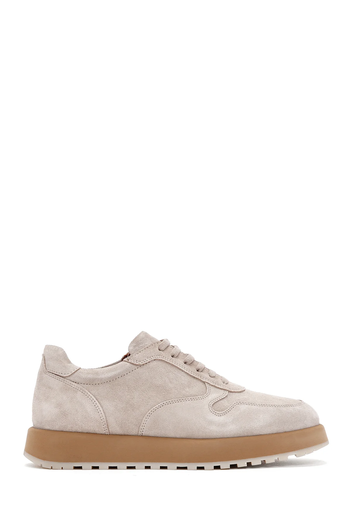 Erkek Bej Bağcıklı Süet Deri Casual Sneaker - Image 2