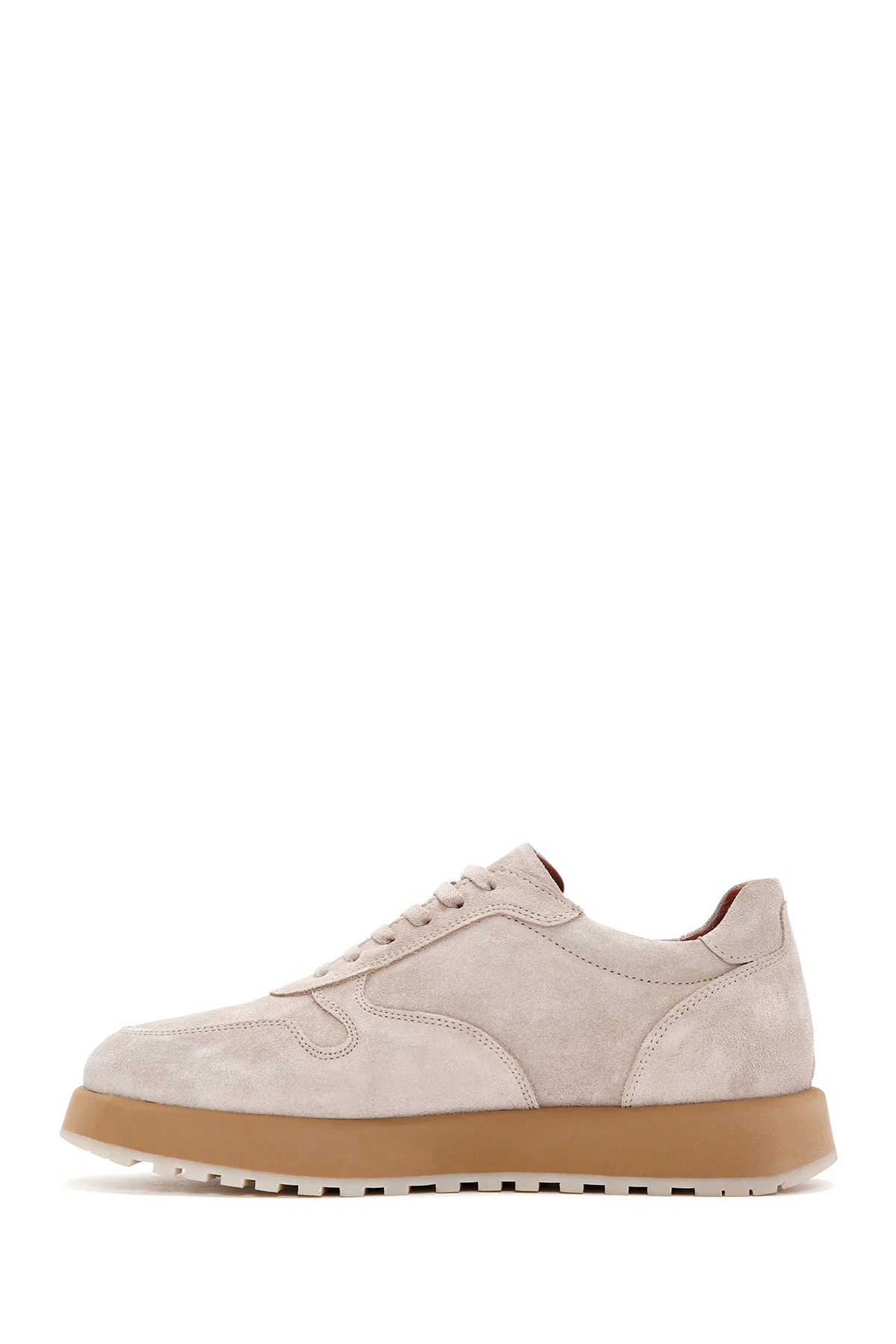 Erkek Bej Bağcıklı Süet Deri Casual Sneaker - Image 3