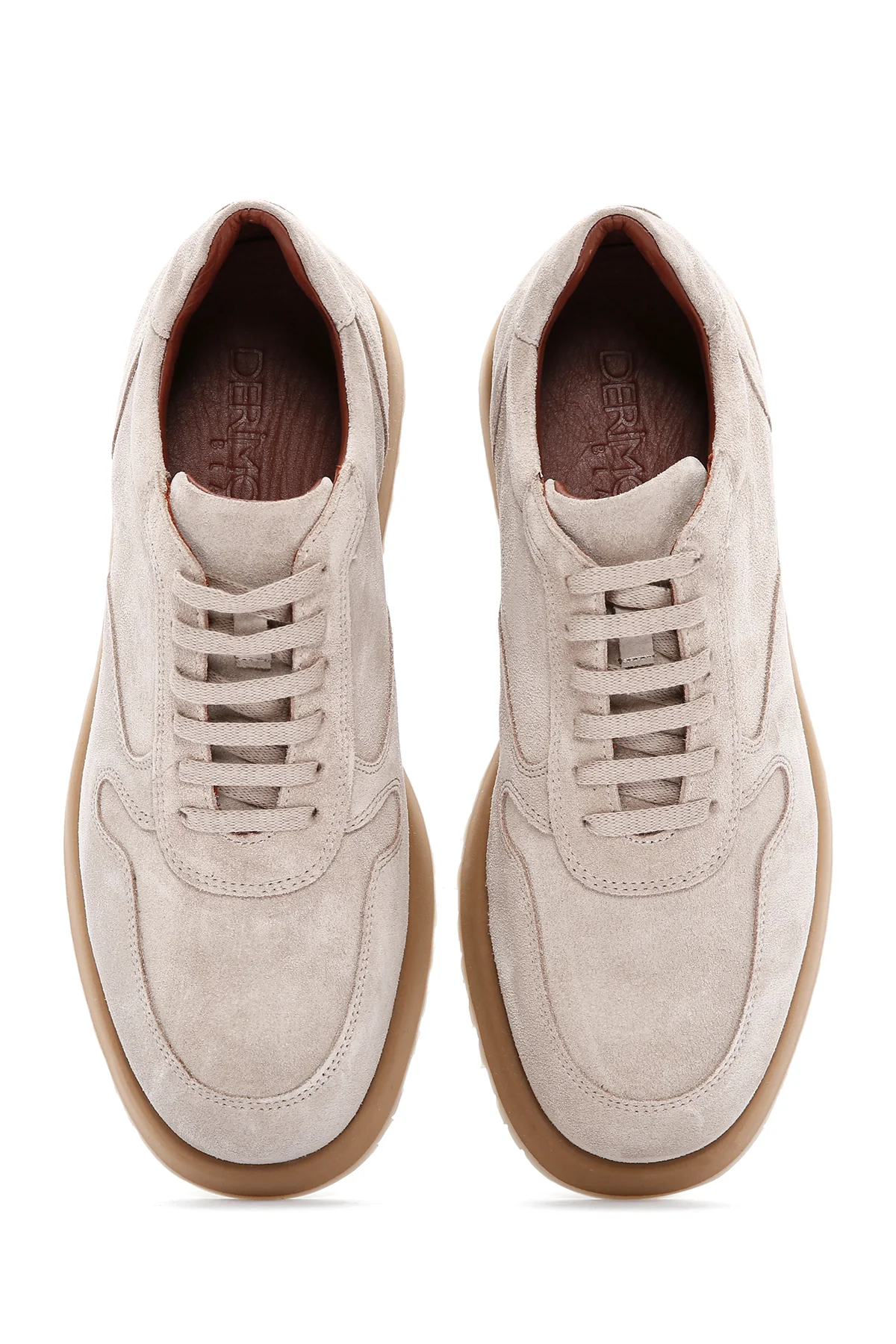 Erkek Bej Bağcıklı Süet Deri Casual Sneaker - Image 8