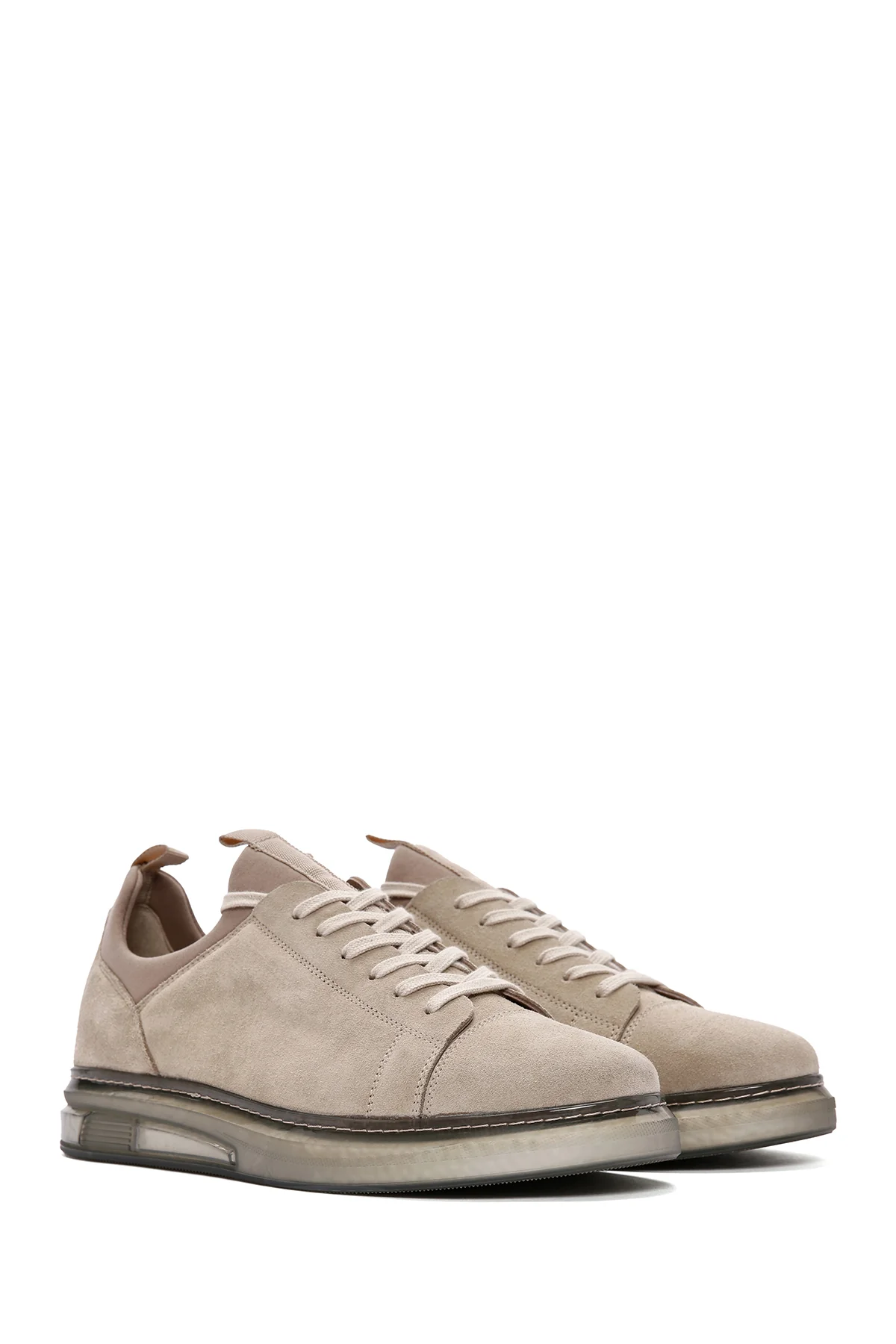 Erkek Bej Bağcıklı Süet Deri Sneaker - Image 3