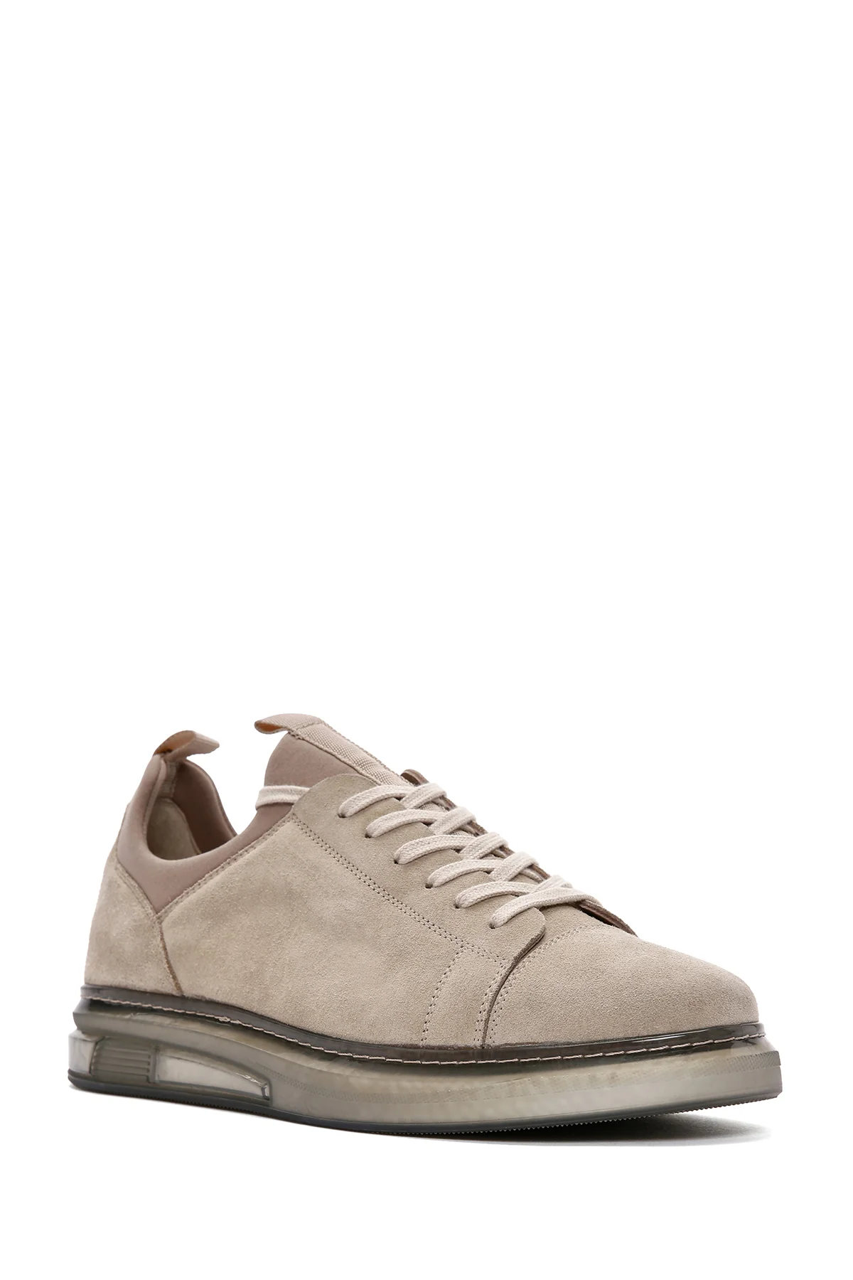 Erkek Bej Bağcıklı Süet Deri Sneaker - Image 6