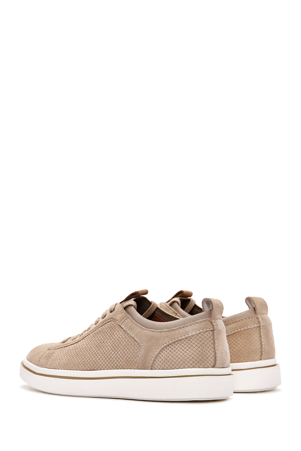 Erkek Bej Bağcıklı Süet Deri Sneaker - Image 5