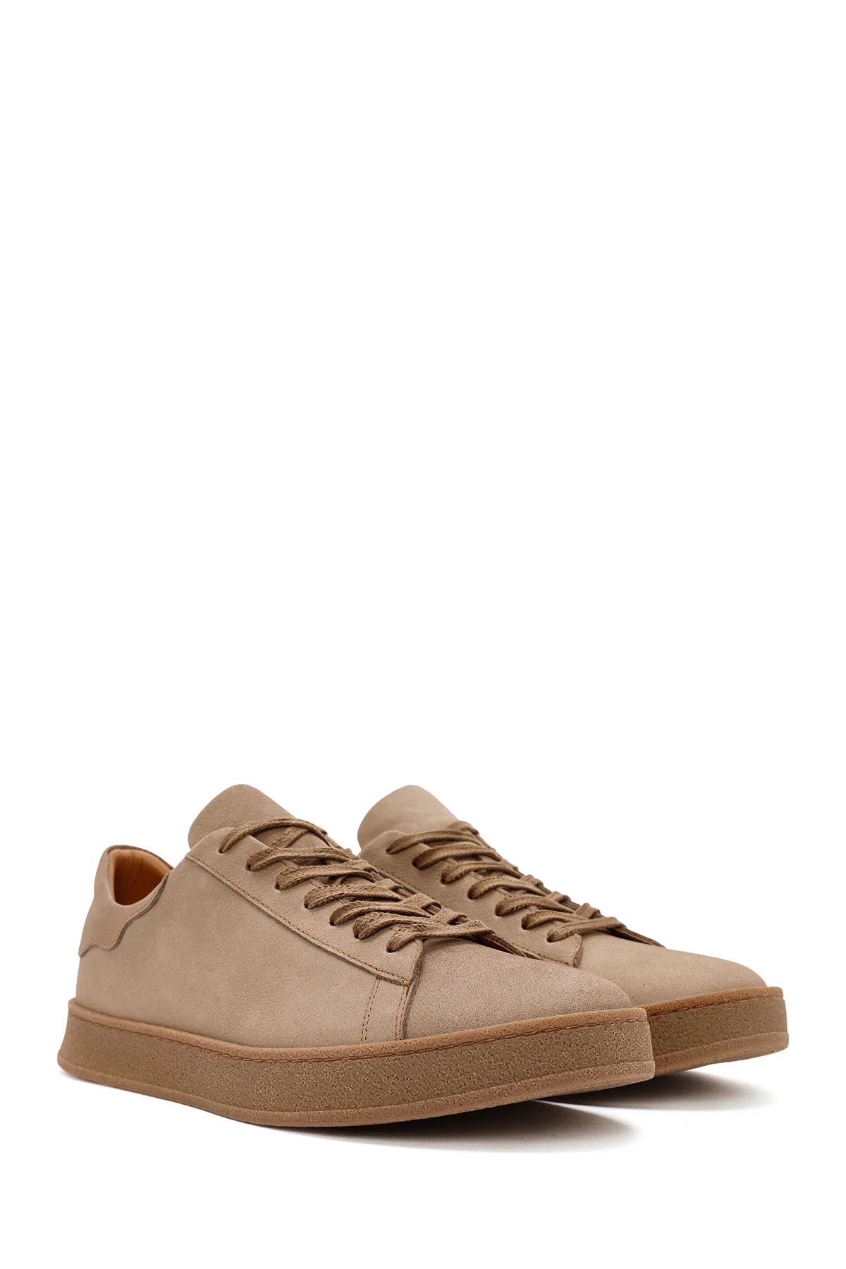 Erkek Bej Bağcıklı Süet Deri Sneaker - Image 3