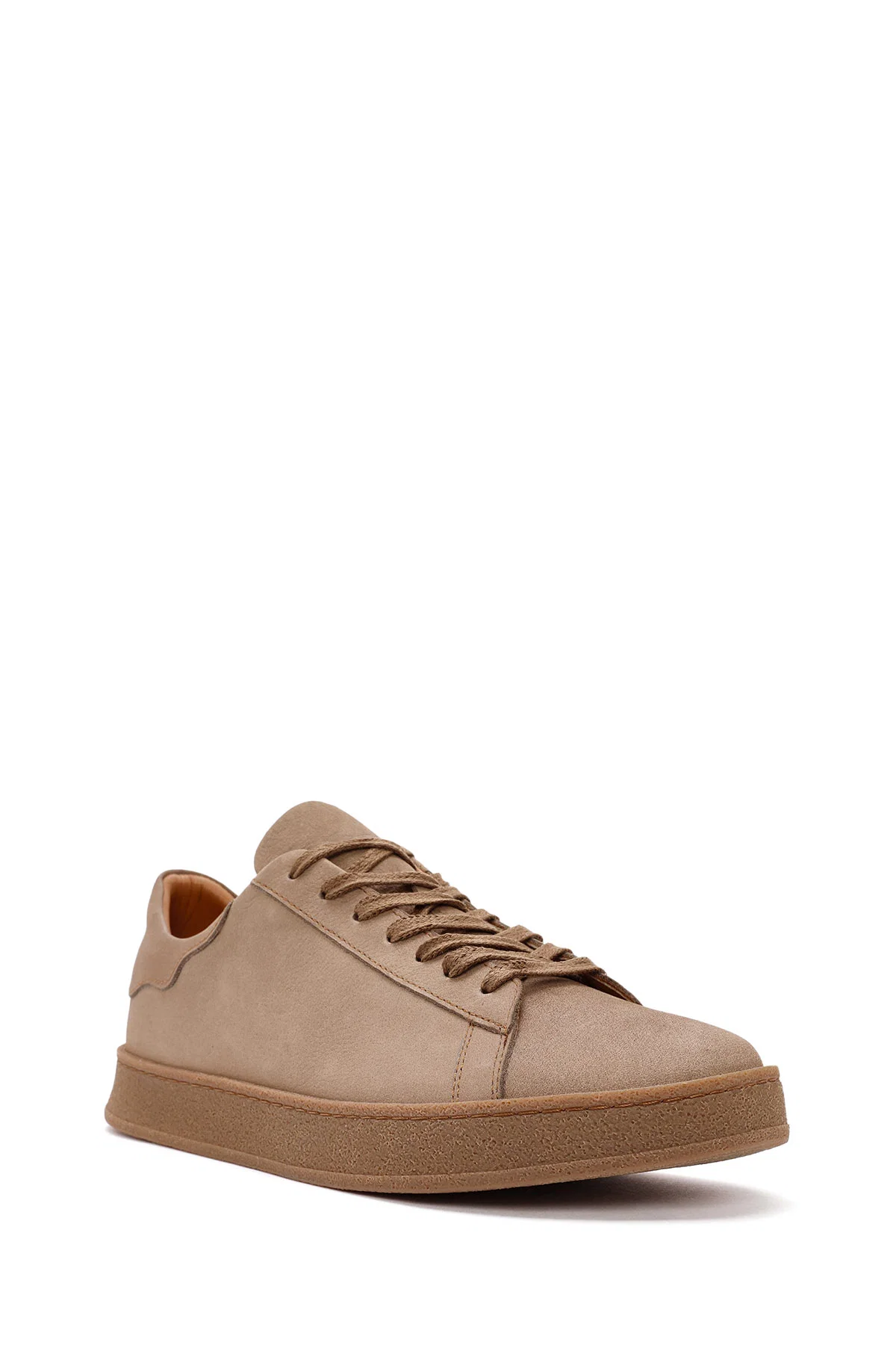 Erkek Bej Bağcıklı Süet Deri Sneaker - Image 6