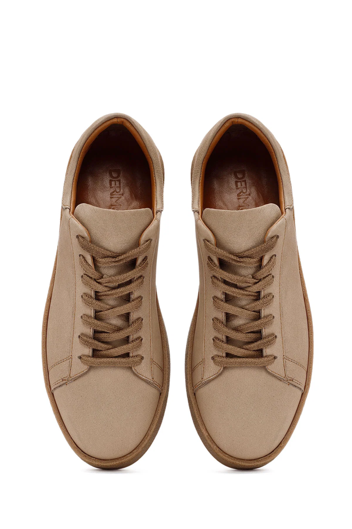 Erkek Bej Bağcıklı Süet Deri Sneaker - Image 7