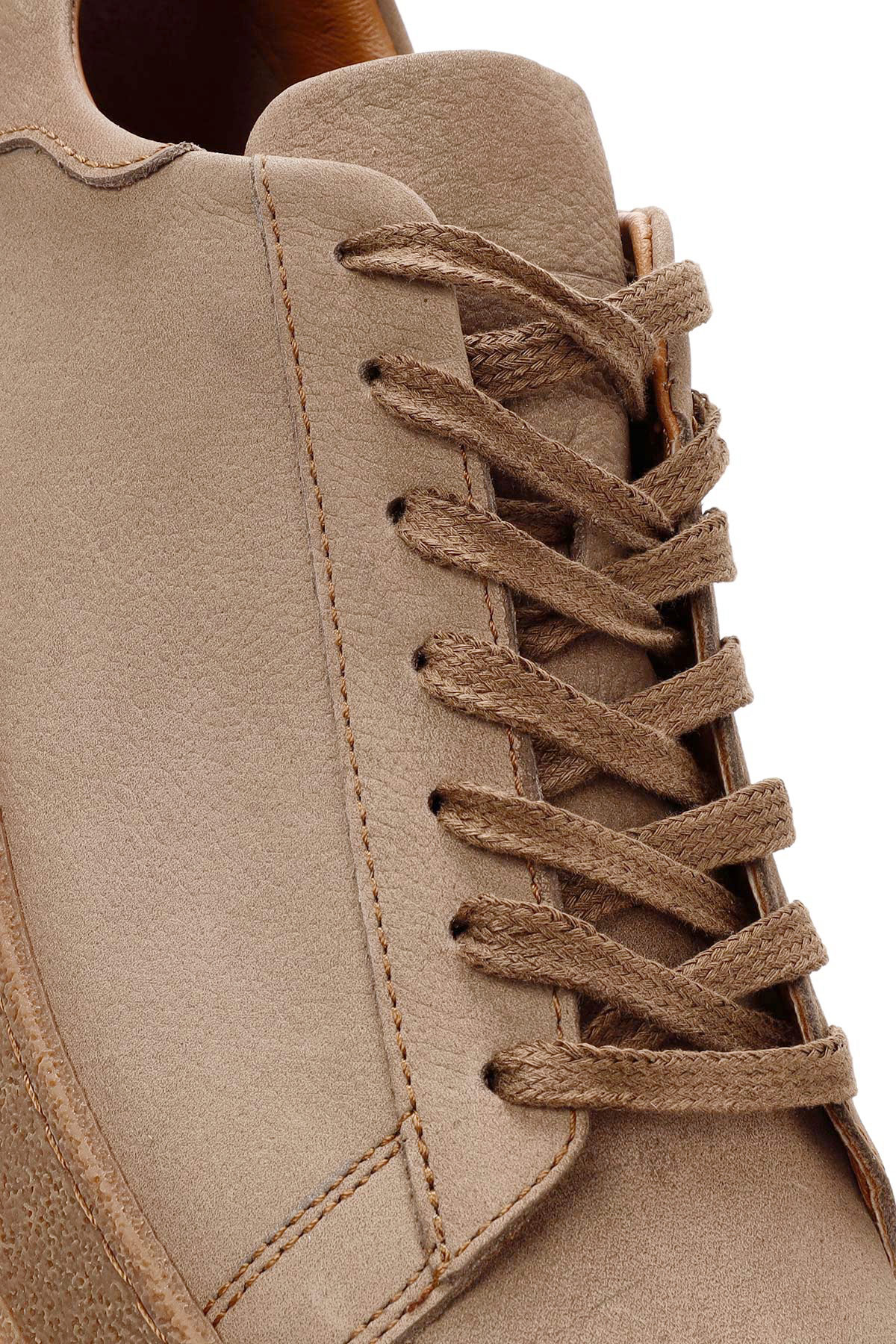 Erkek Bej Bağcıklı Süet Deri Sneaker - Image 8