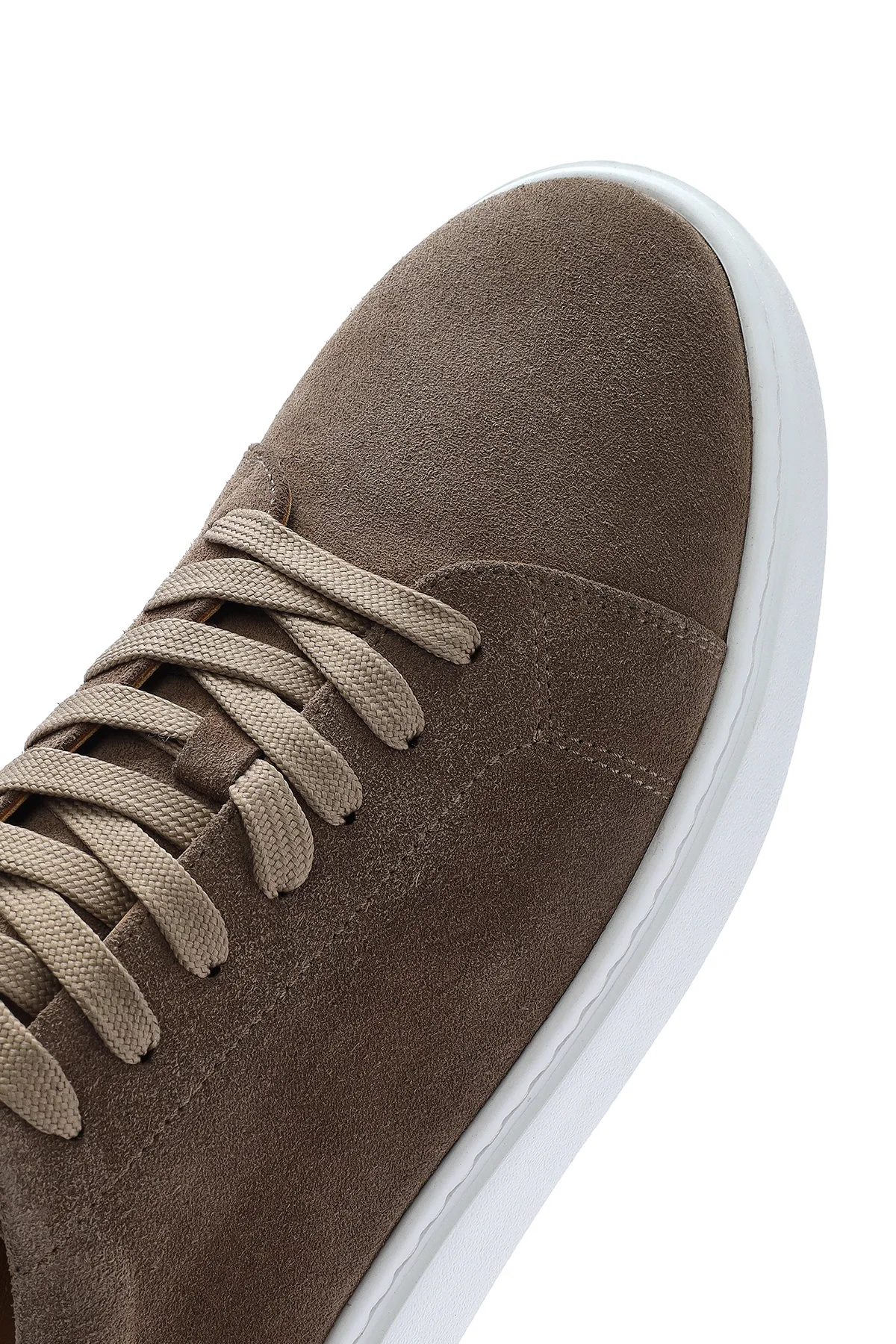 Erkek Bej Bağcıklı Süet Deri Sneaker - Image 8