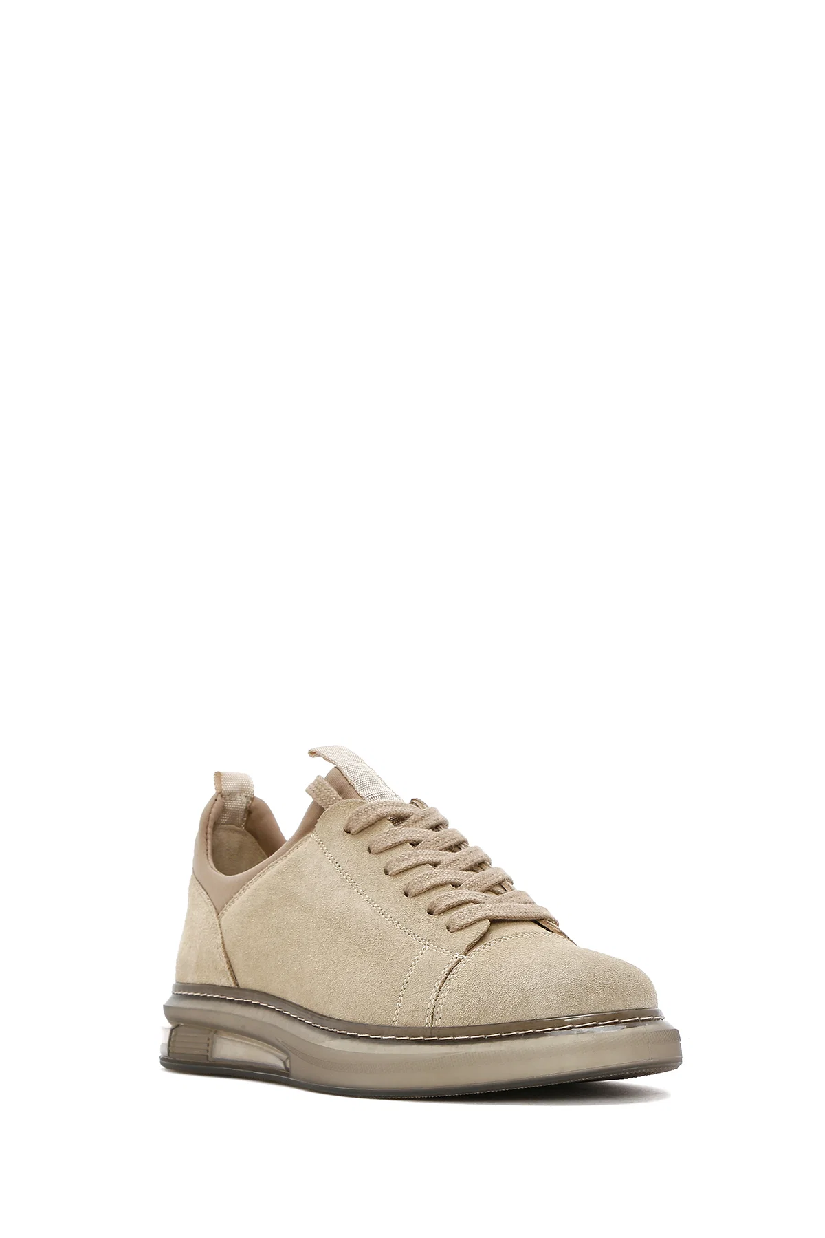 Erkek Bej Bağcıklı Süet Deri Sneaker - Image 6