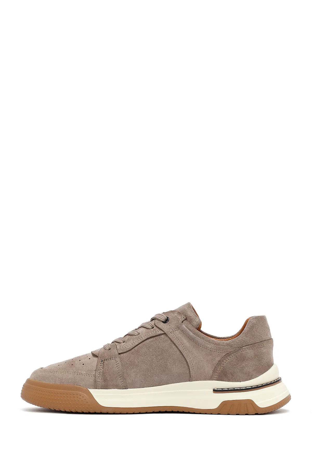 Erkek Bej Bağcıklı Süet Deri Sneaker - Image 2