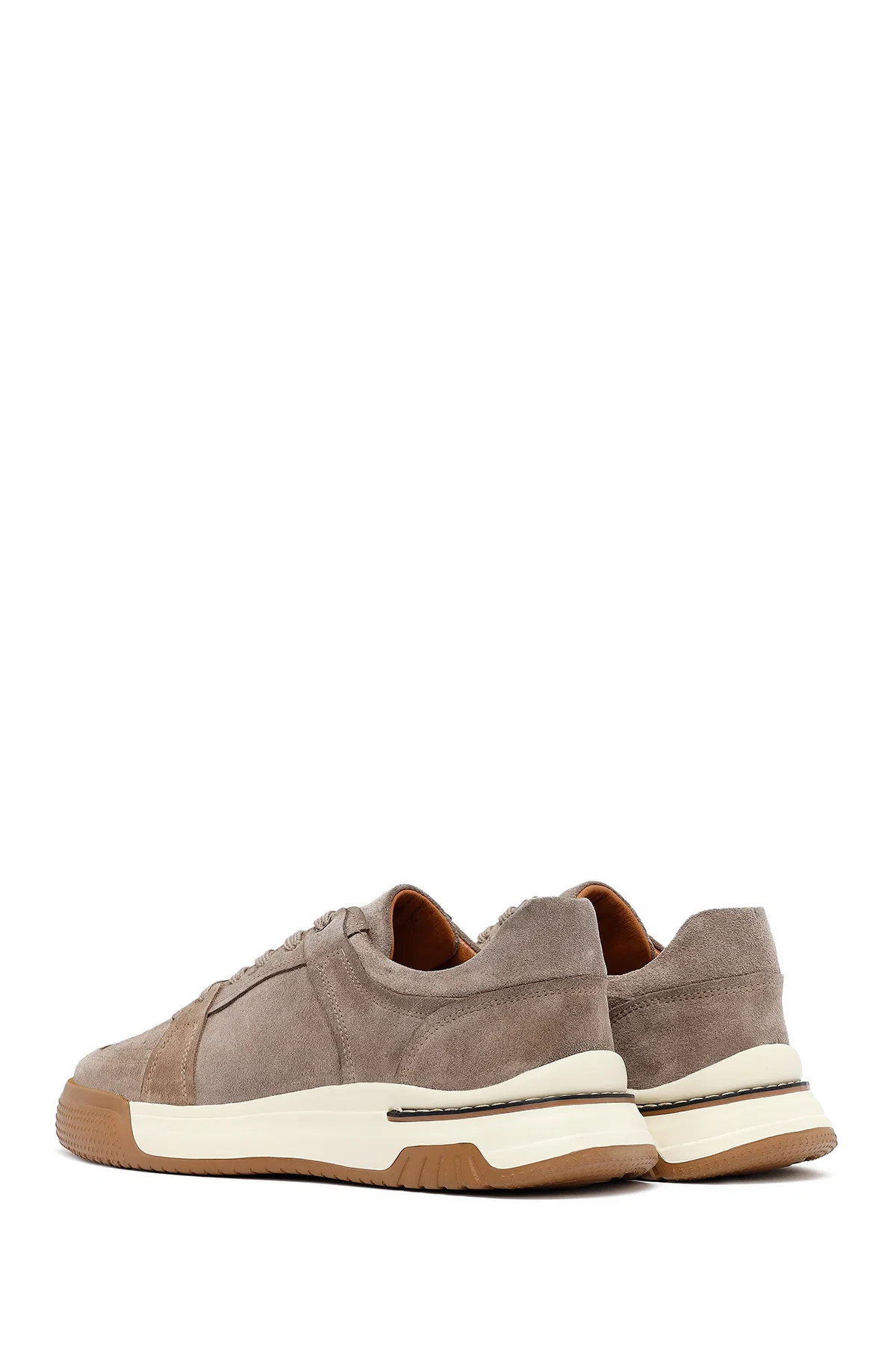 Erkek Bej Bağcıklı Süet Deri Sneaker - Image 5