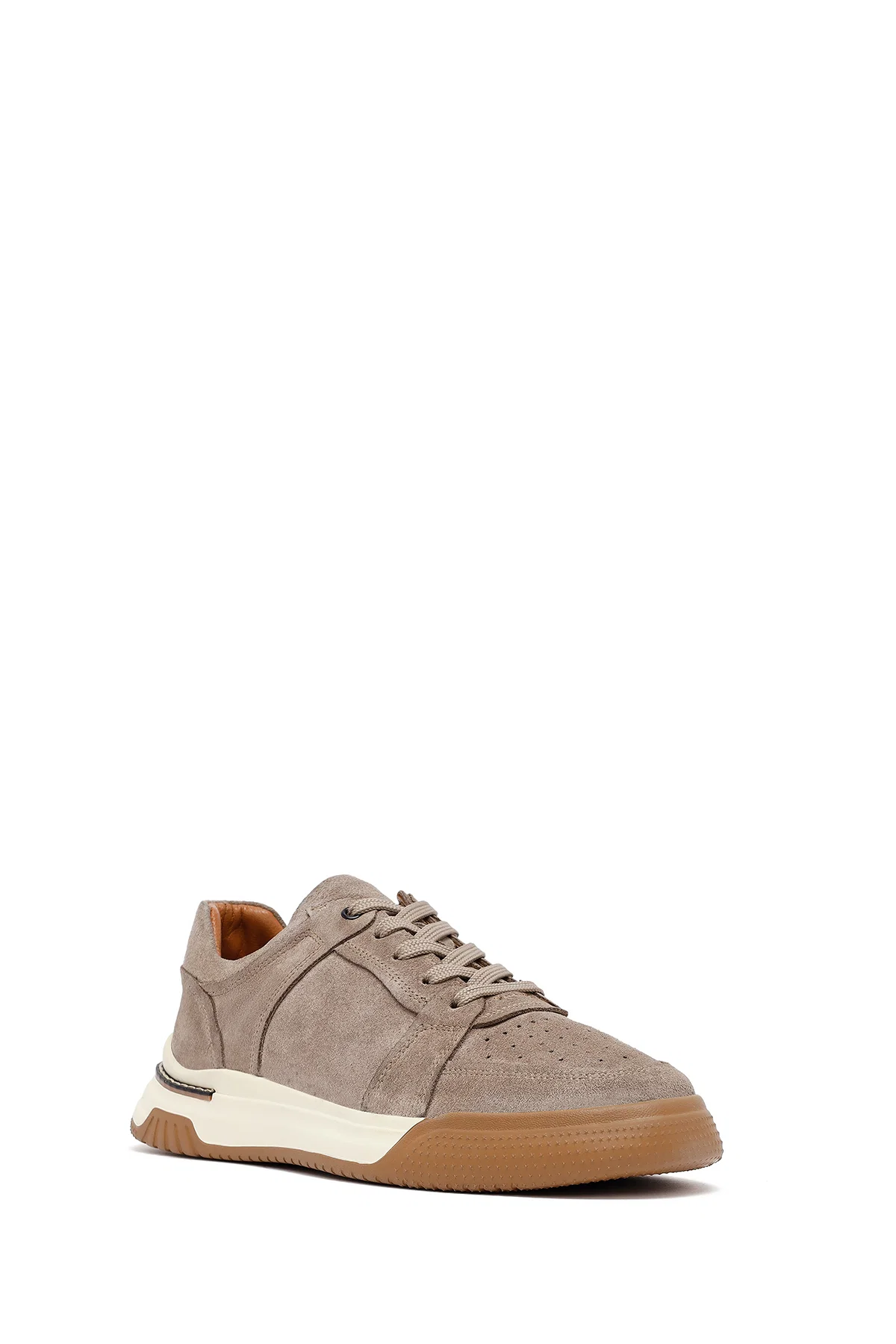 Erkek Bej Bağcıklı Süet Deri Sneaker - Image 6