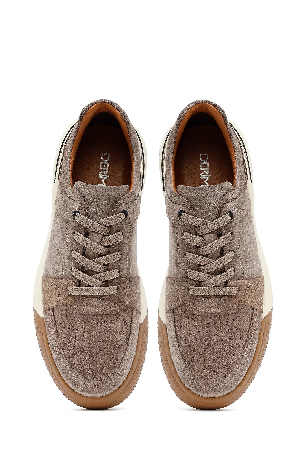 Erkek Bej Bağcıklı Süet Deri Sneaker - Image 7