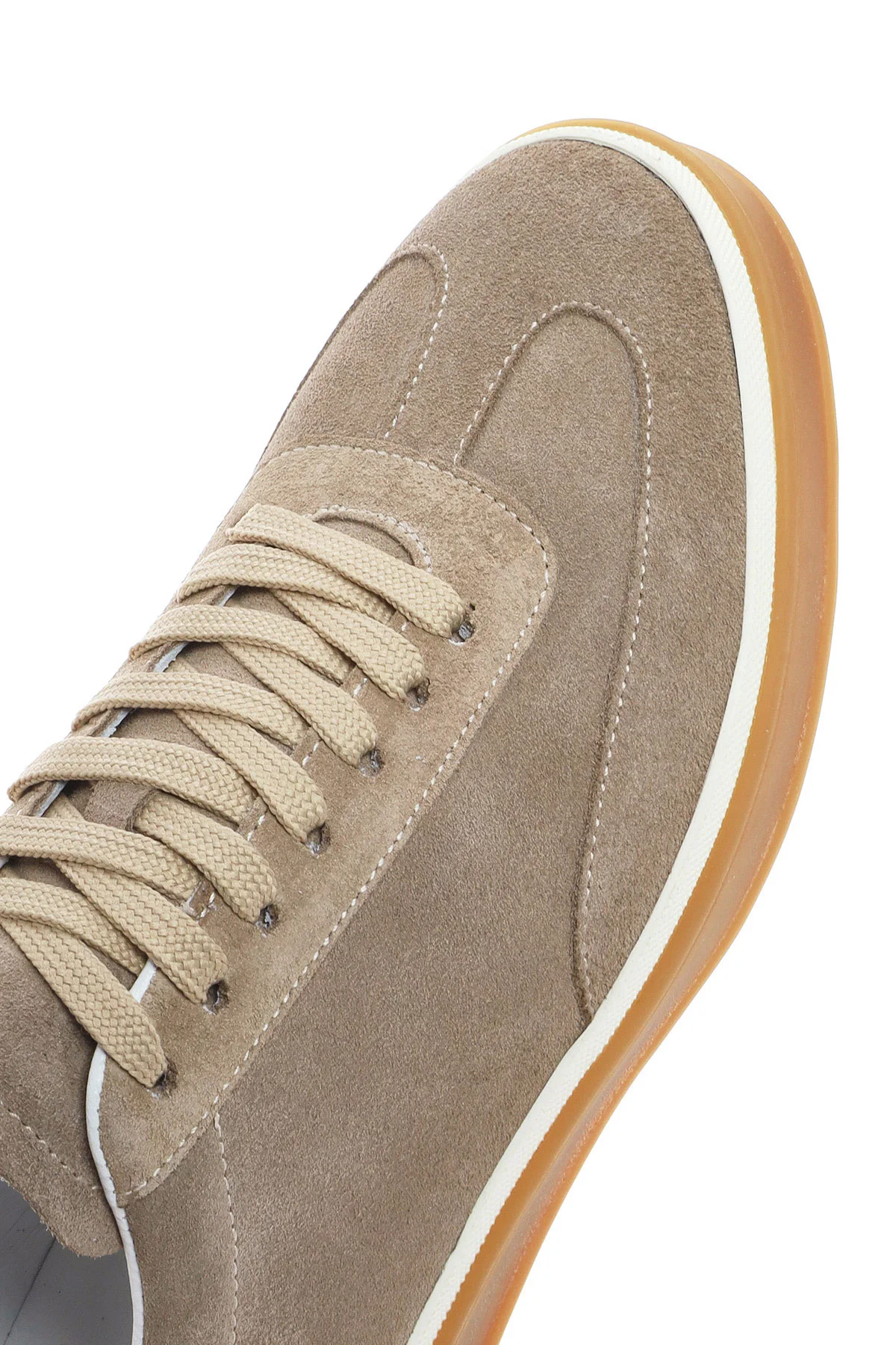 Erkek Bej Bağcıklı Süet Deri Sneaker - Image 8