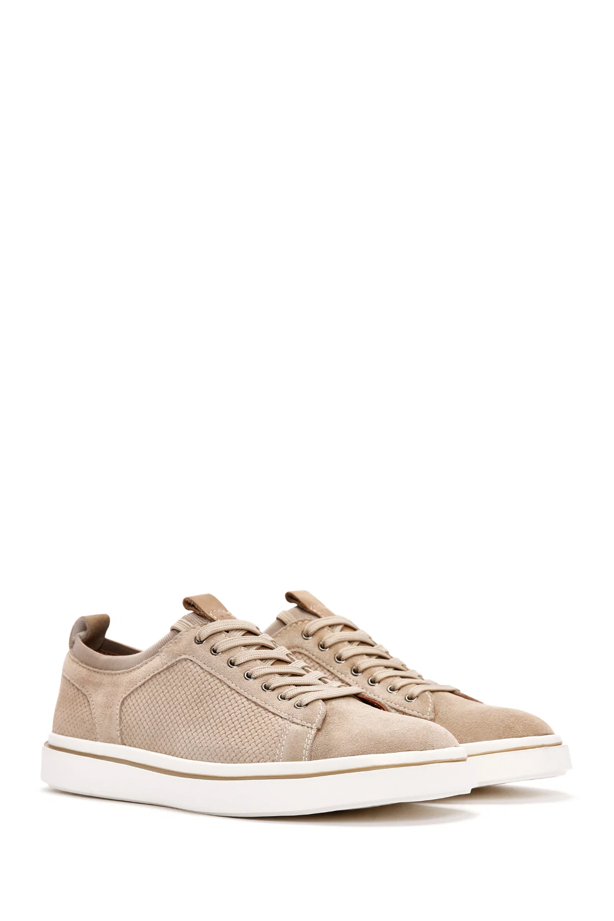 Erkek Bej Bağcıklı Süet Deri Sneaker - Image 3