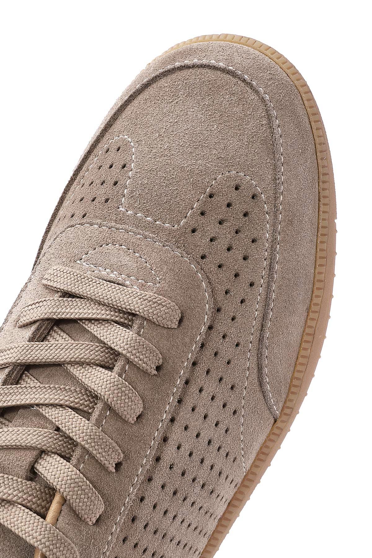 Erkek Bej Bağcıklı Süet Deri Sneaker - Image 8