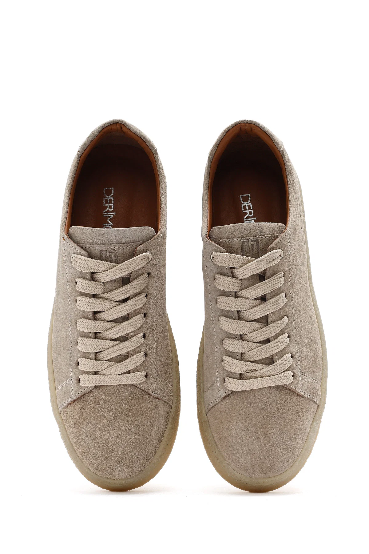 Erkek Bej Bağcıklı Süet Deri Sneaker - Image 6