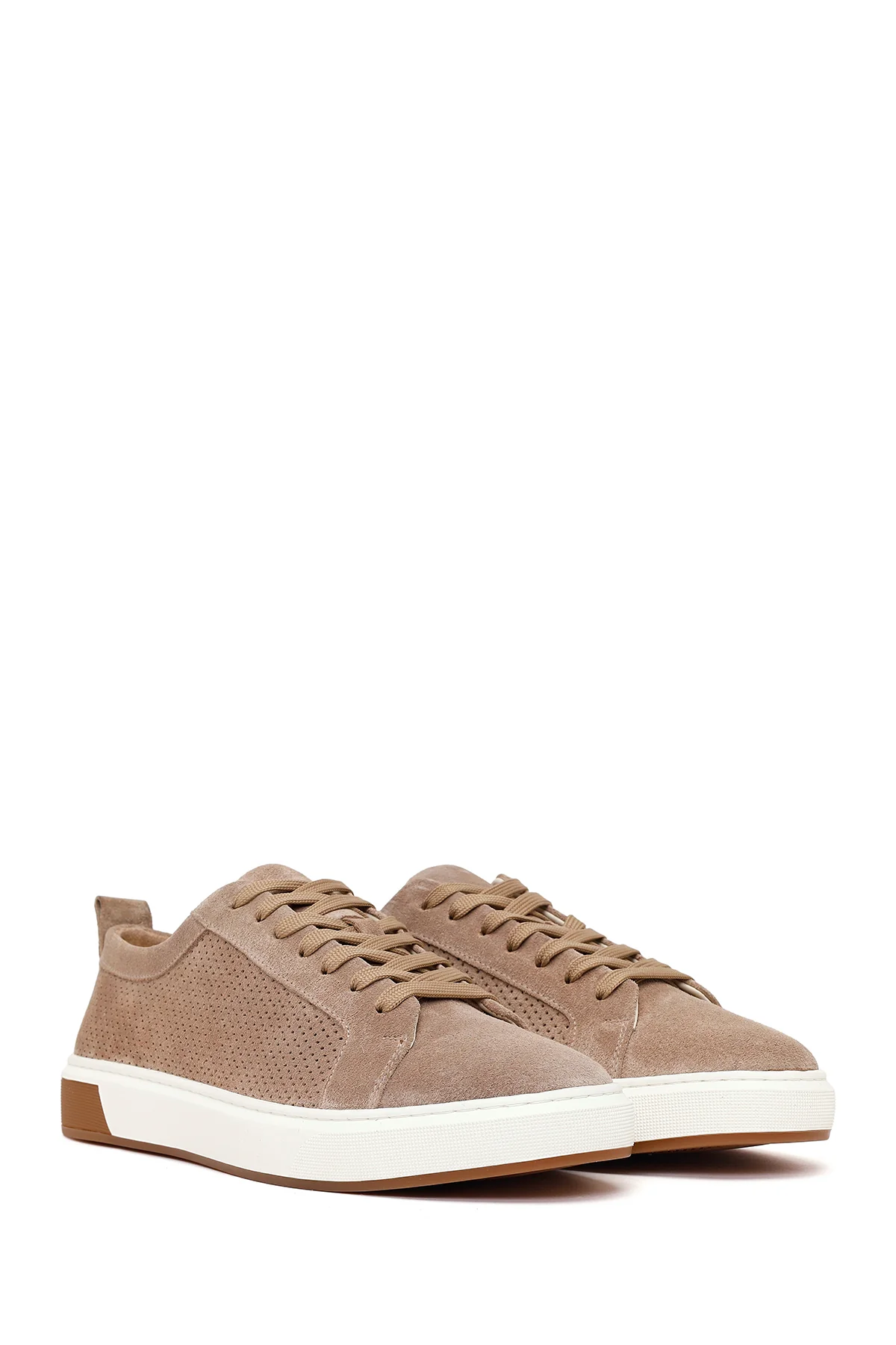 Erkek Bej Bağcıklı Süet Deri Sneaker - Image 2