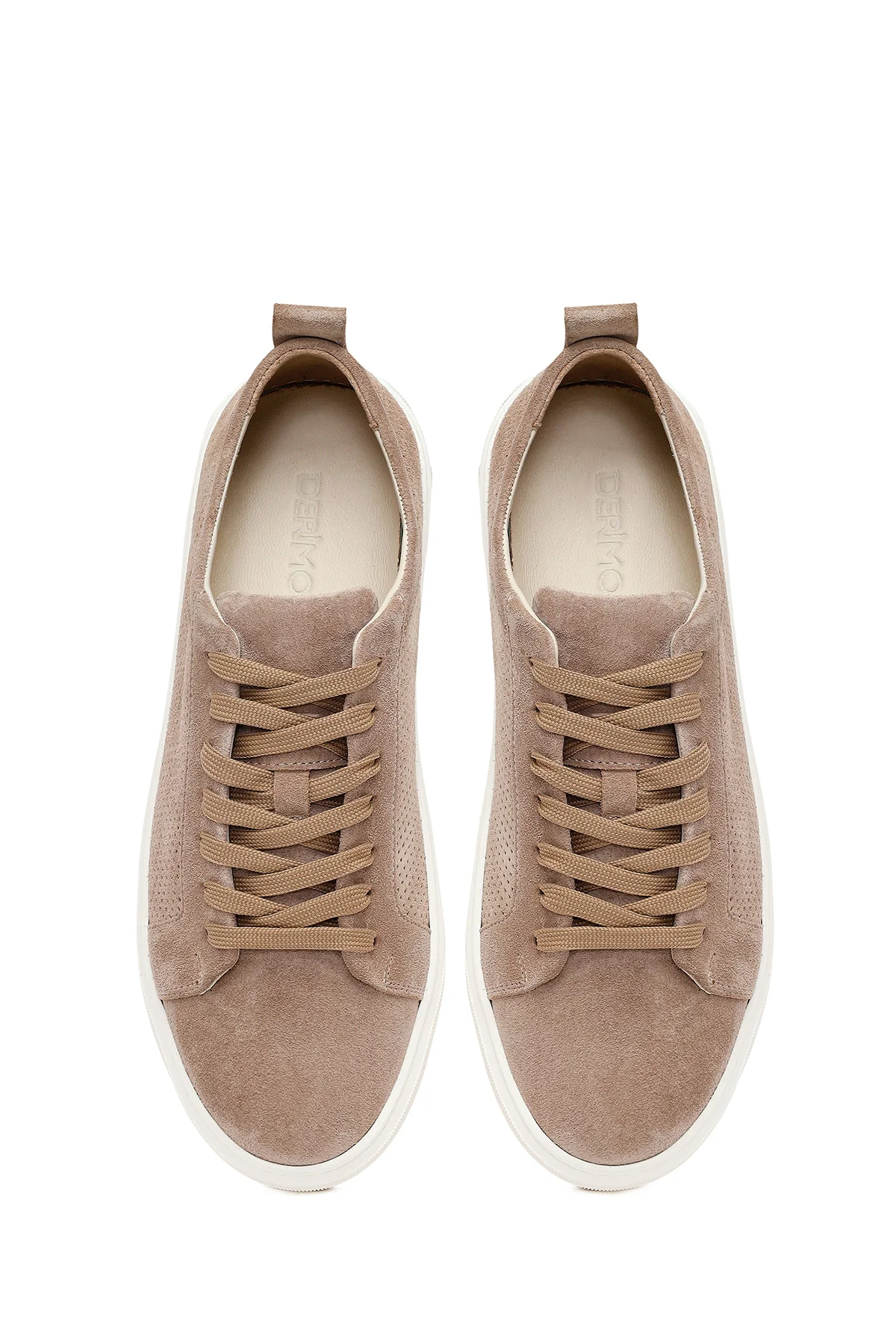 Erkek Bej Bağcıklı Süet Deri Sneaker - Image 4