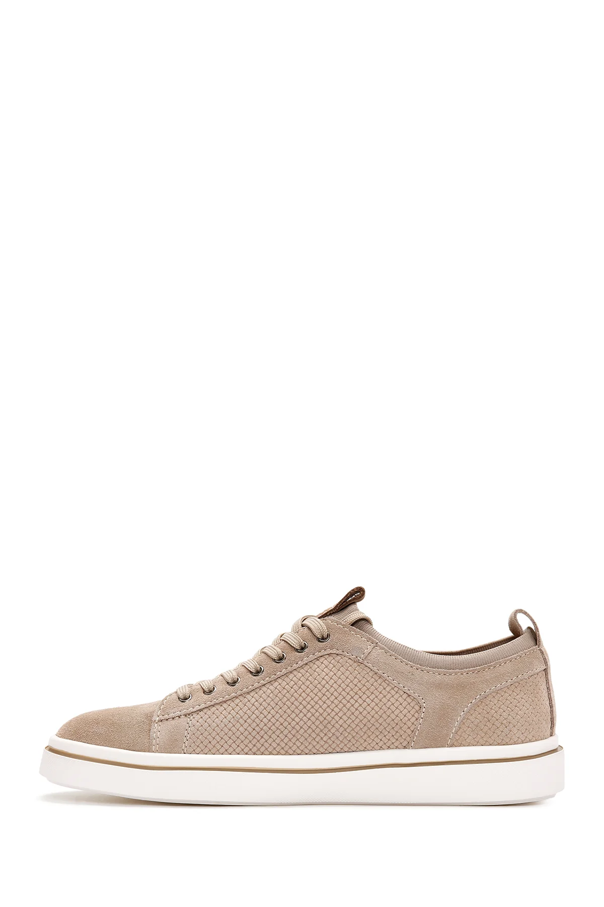 Erkek Bej Bağcıklı Süet Deri Sneaker - Image 3