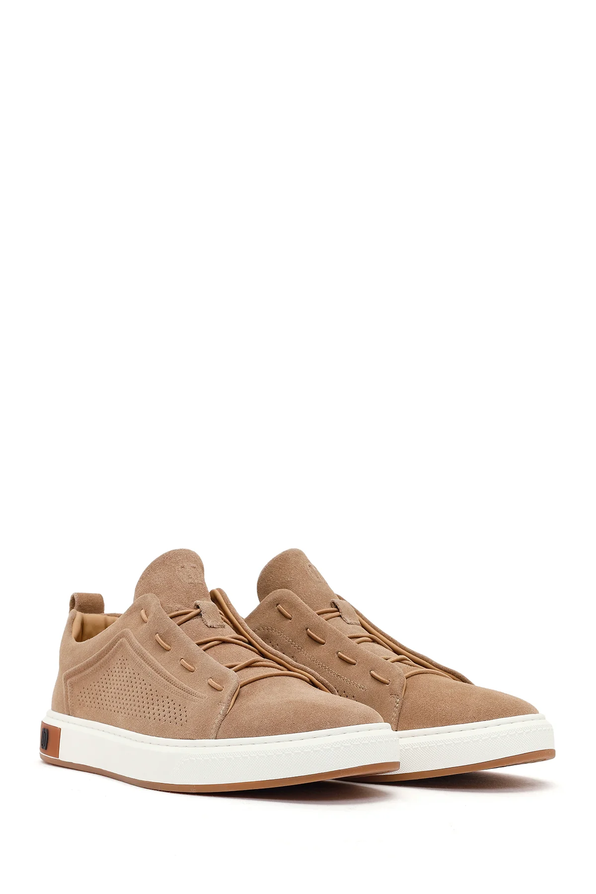 Erkek Bej Bağcıklı Süet Deri Sneaker - Image 2